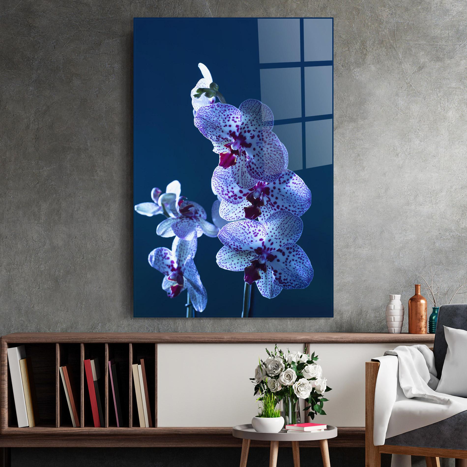 Стъклена картина Blue Light Orchid mockup 2