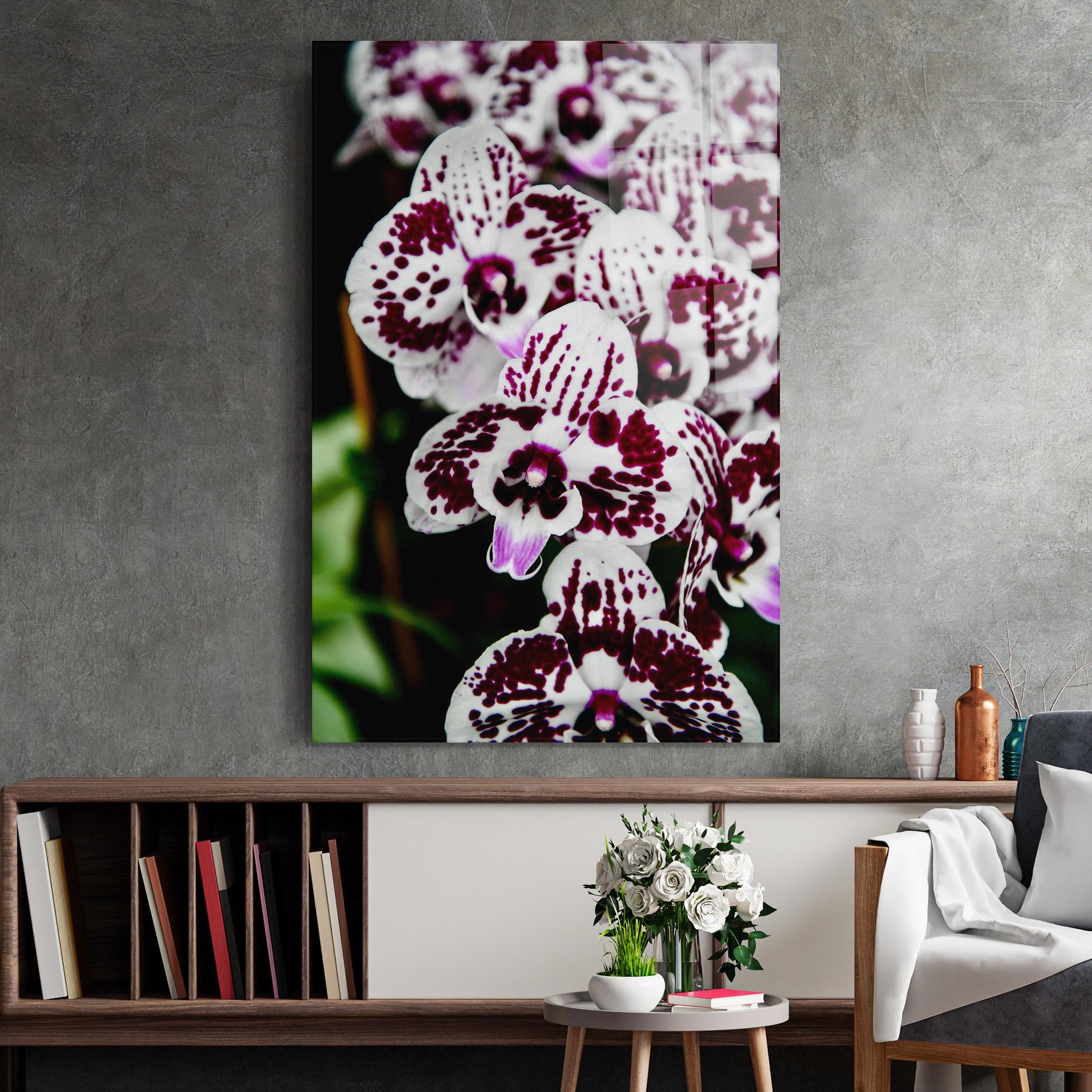 Стъклена картина Dark Purple Orchids mockup 2
