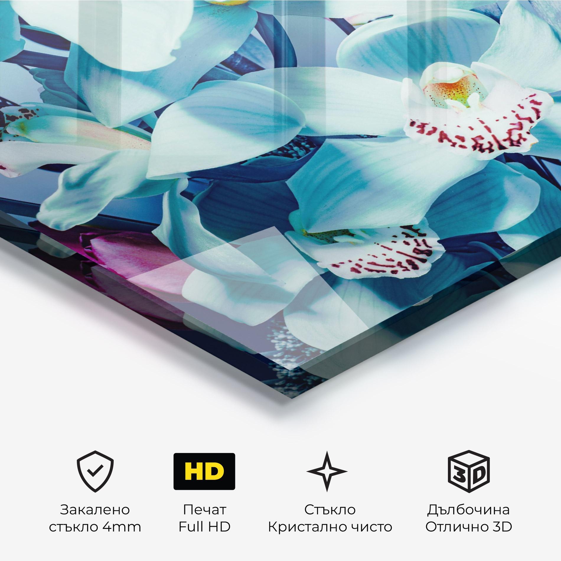 Стъклена картина Light Blue Orchids mockup 3