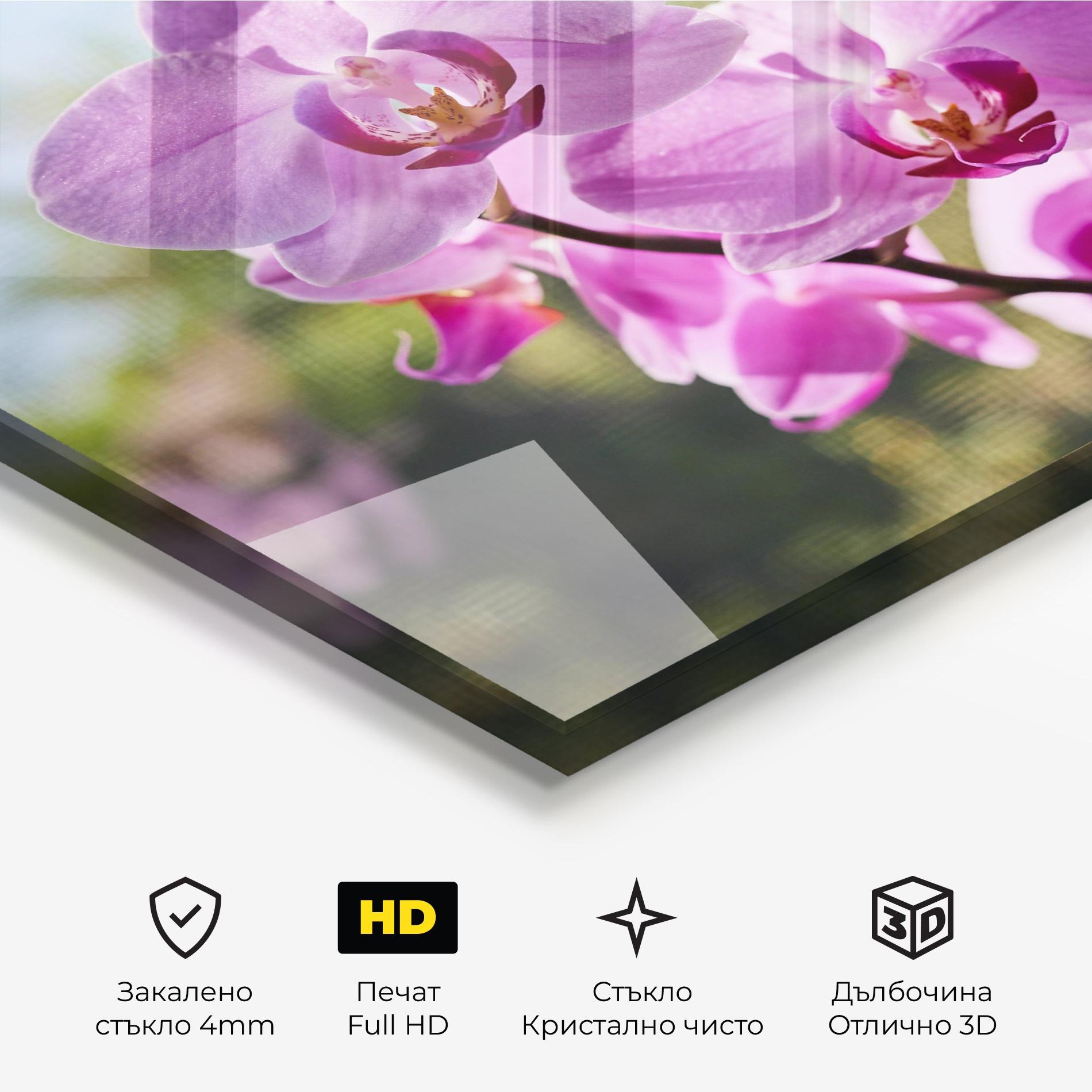 Стъклена картина Orchids In The Garden mockup 3