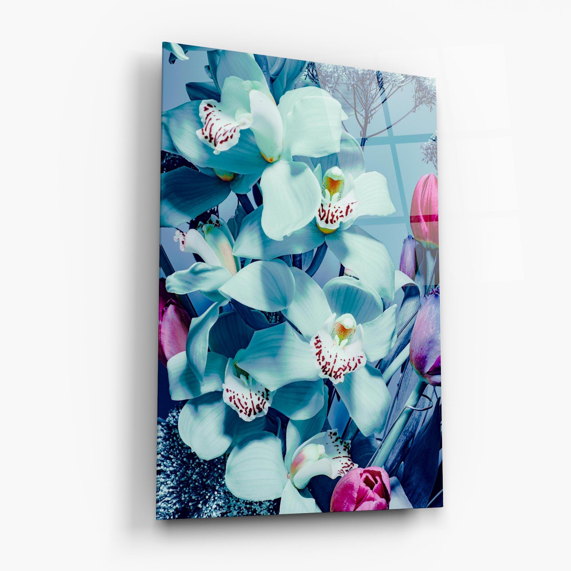 Стъклена картина Light Blue Orchids mockup 6