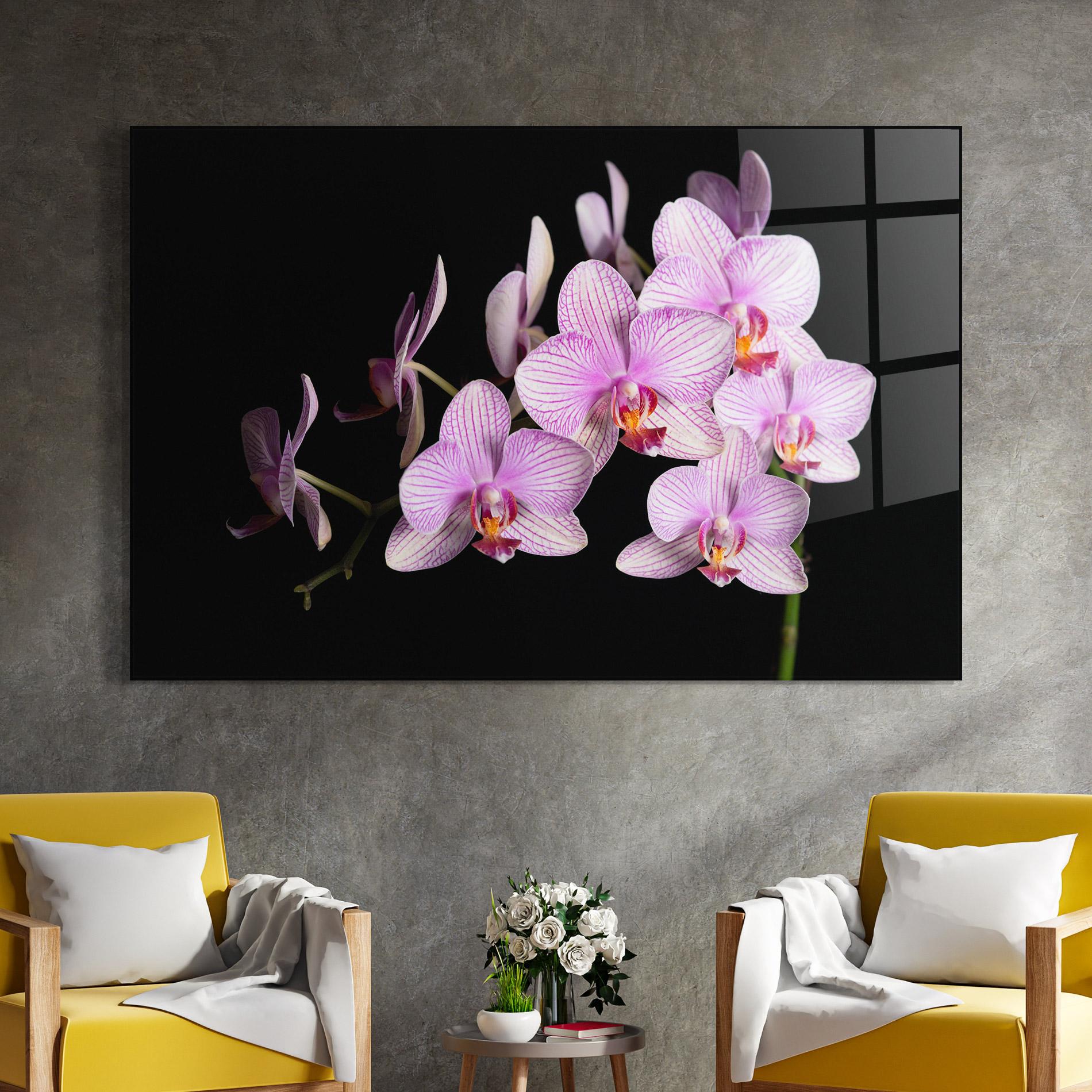 Стъклена картина Beautiful Orchids On Black mockup 4
