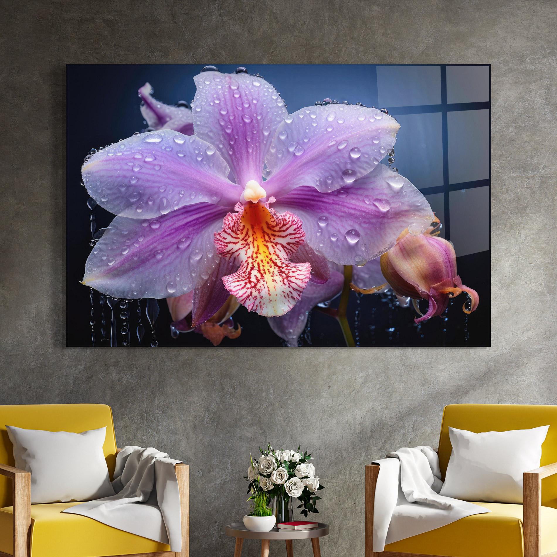 Стъклена картина Orchid In Rain mockup 4