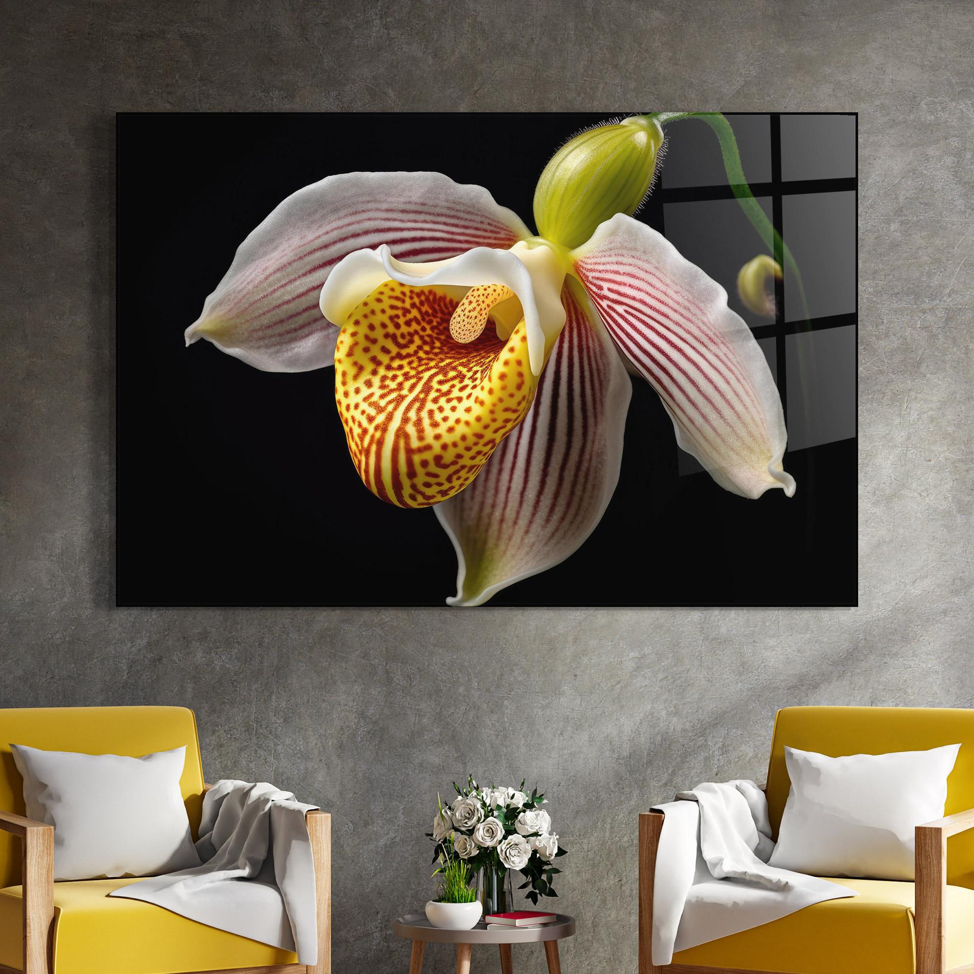 Стъклена картина Orchid On Black mockup 4