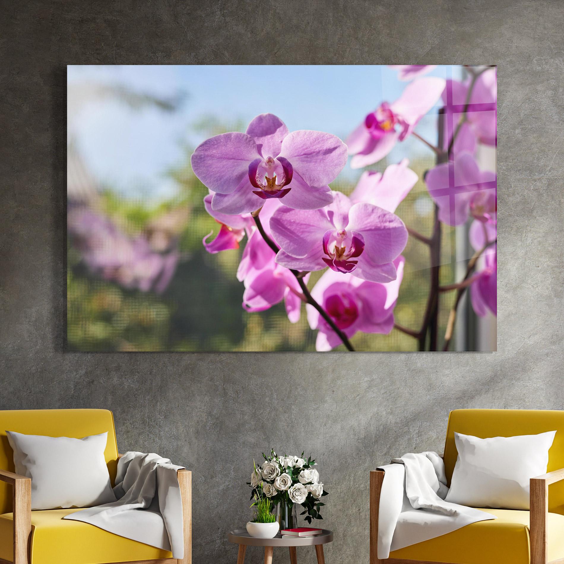 Стъклена картина Orchids In The Garden mockup 4