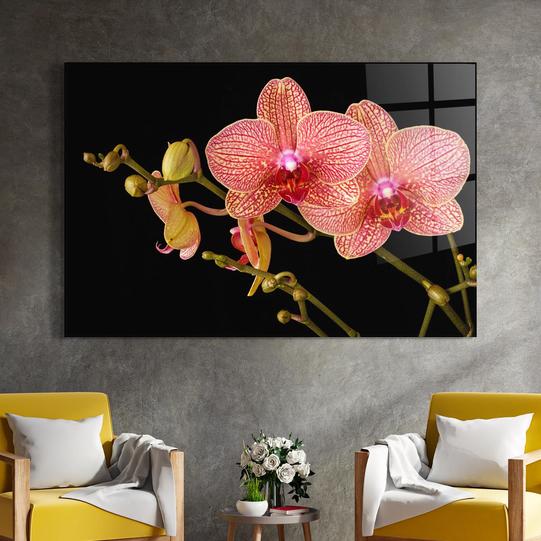 Стъклена картина Pink Orchids On Black mockup 4