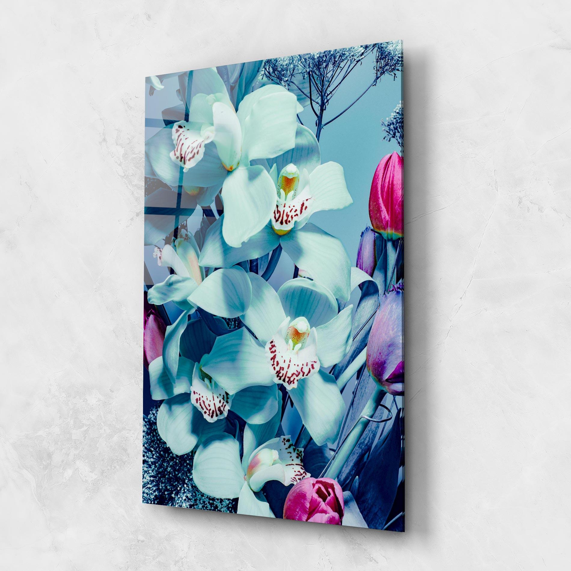 Стъклена картина Light Blue Orchids mockup 1