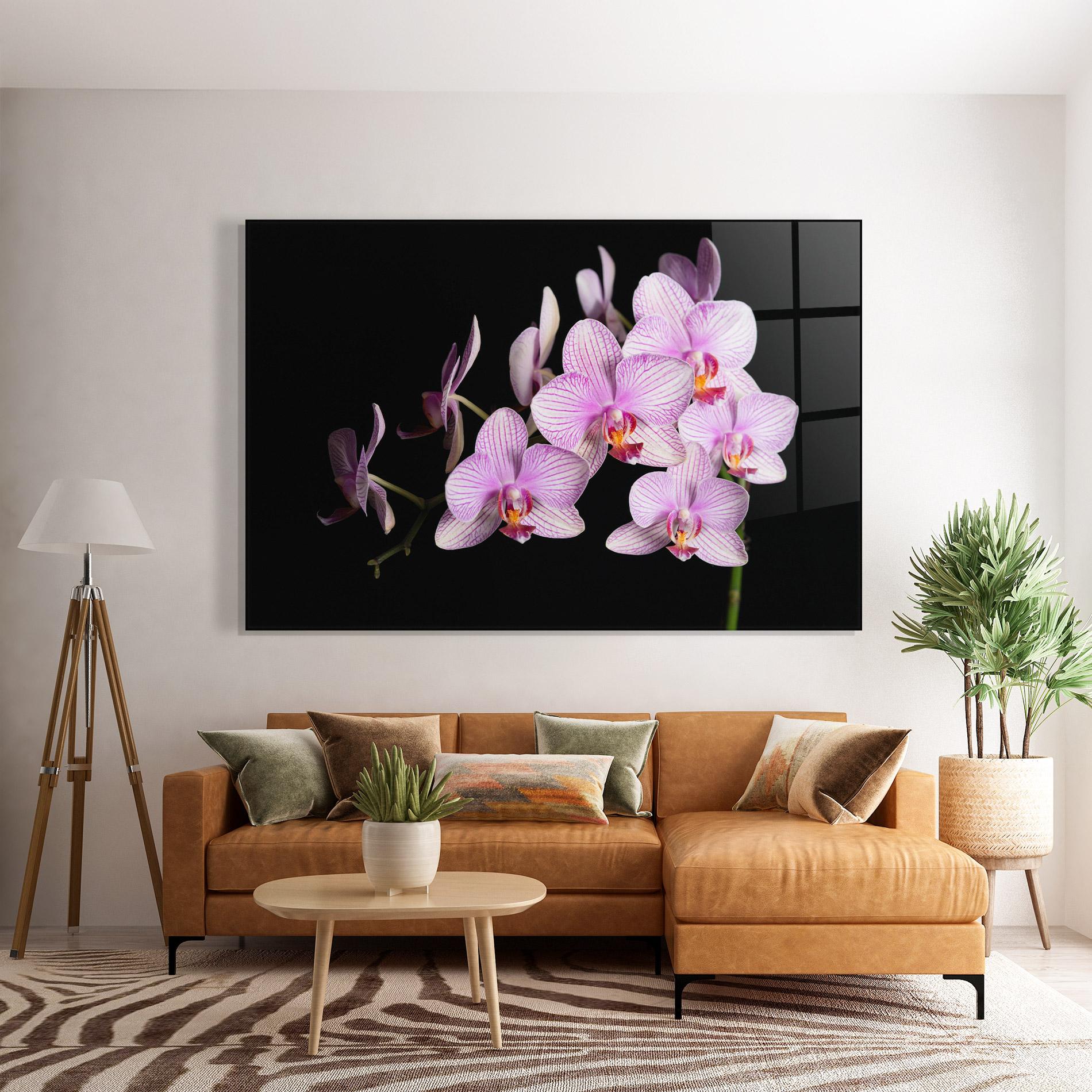 Стъклена картина Beautiful Orchids On Black mockup 7