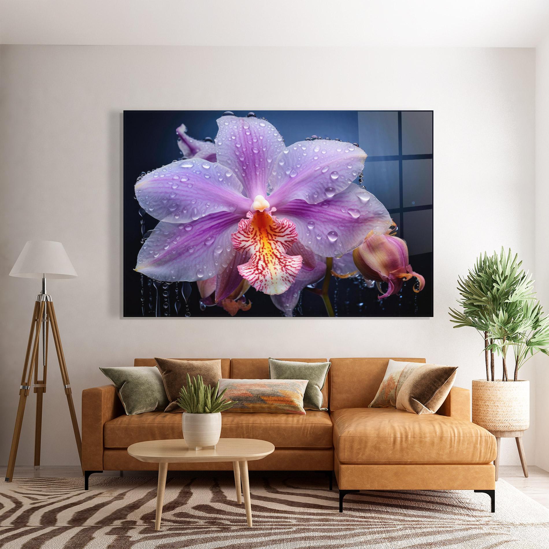 Стъклена картина Orchid In Rain mockup 7