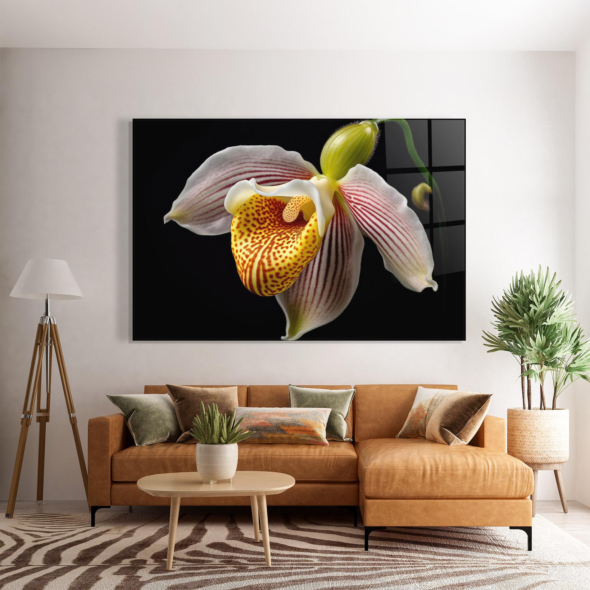 Стъклена картина Orchid On Black mockup 7