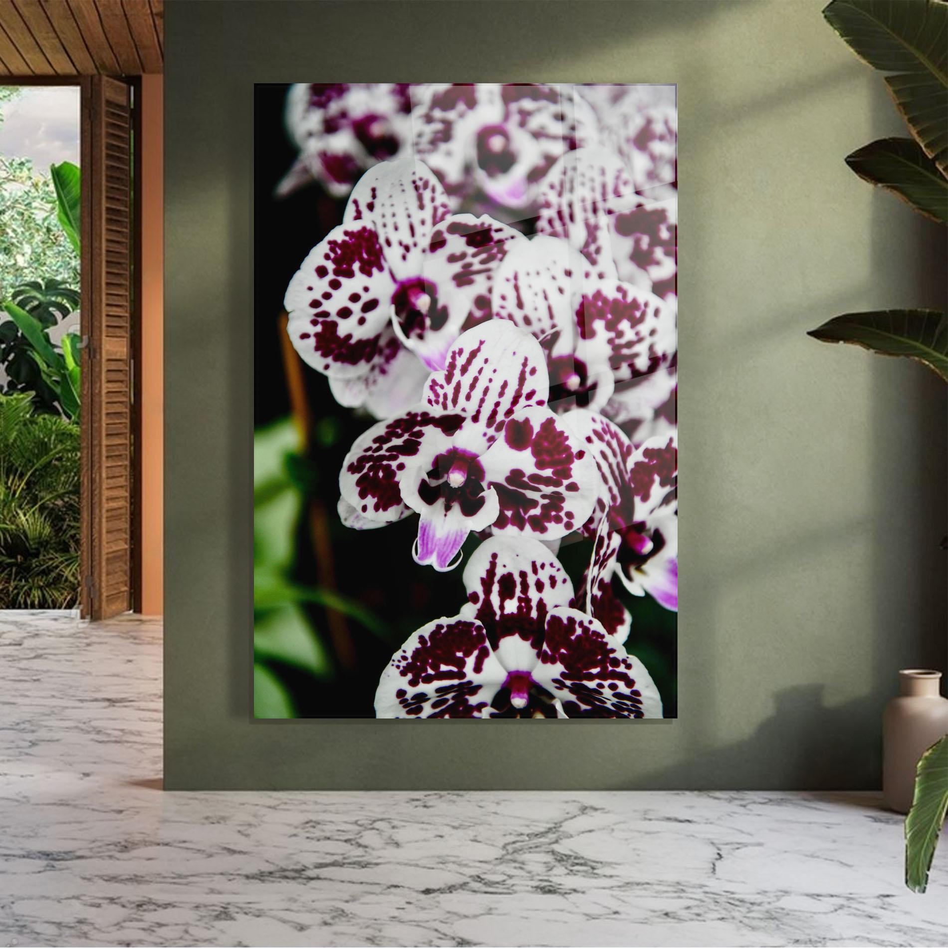 Стъклена картина Dark Purple Orchids mockup 7