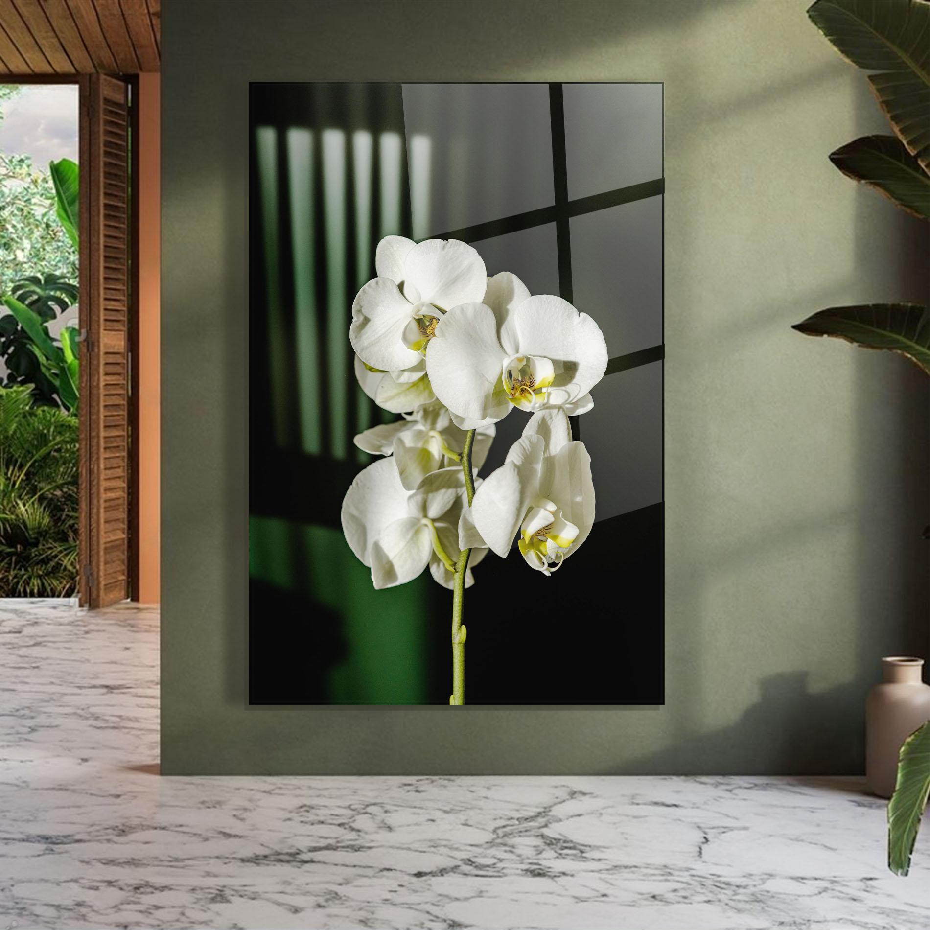 Стъклена картина Orchid On Green mockup 7