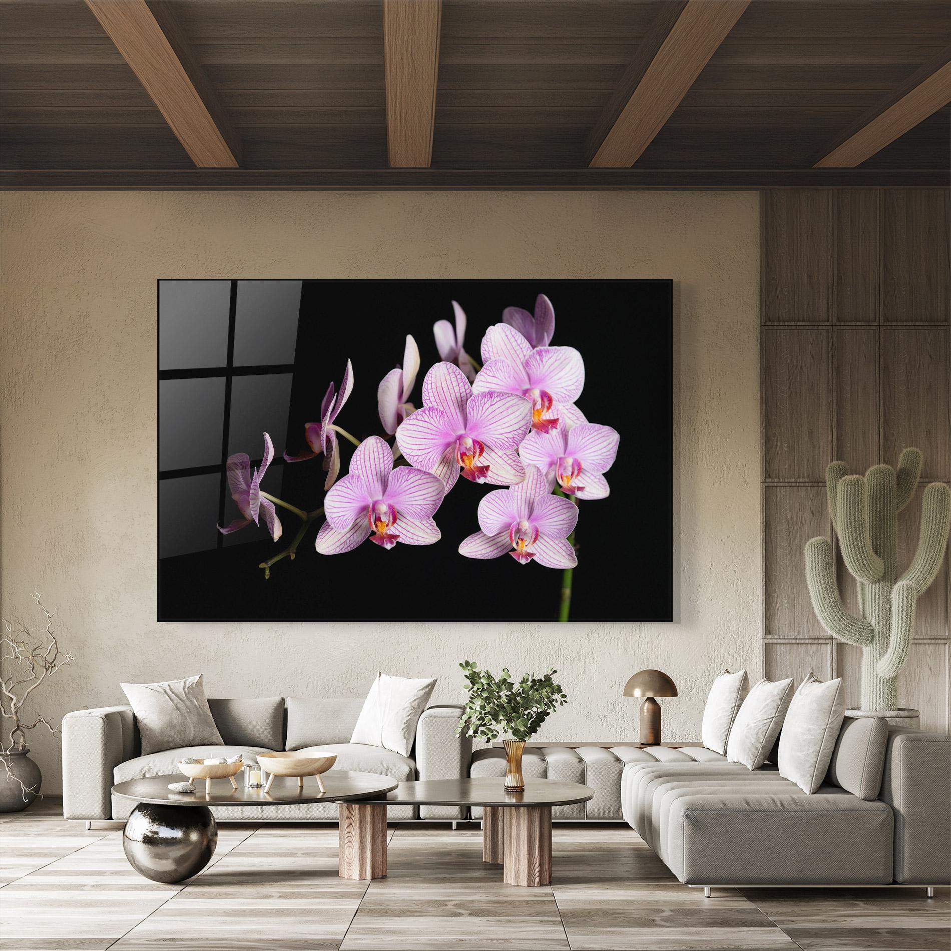 Стъклена картина Beautiful Orchids On Black mockup 8