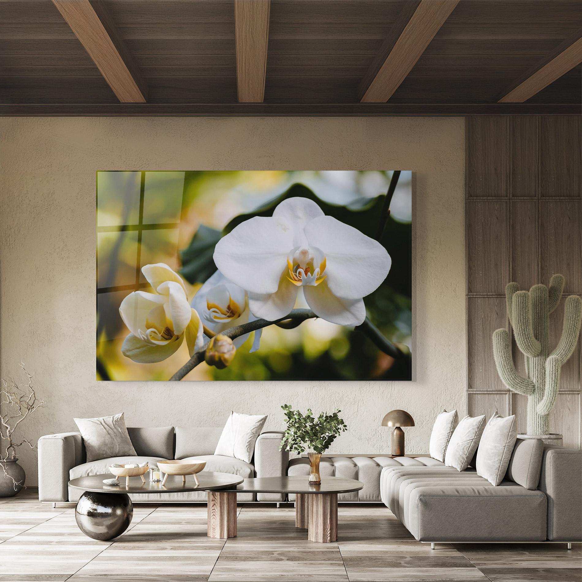 Стъклена картина Cream Orchid In Nature mockup 8