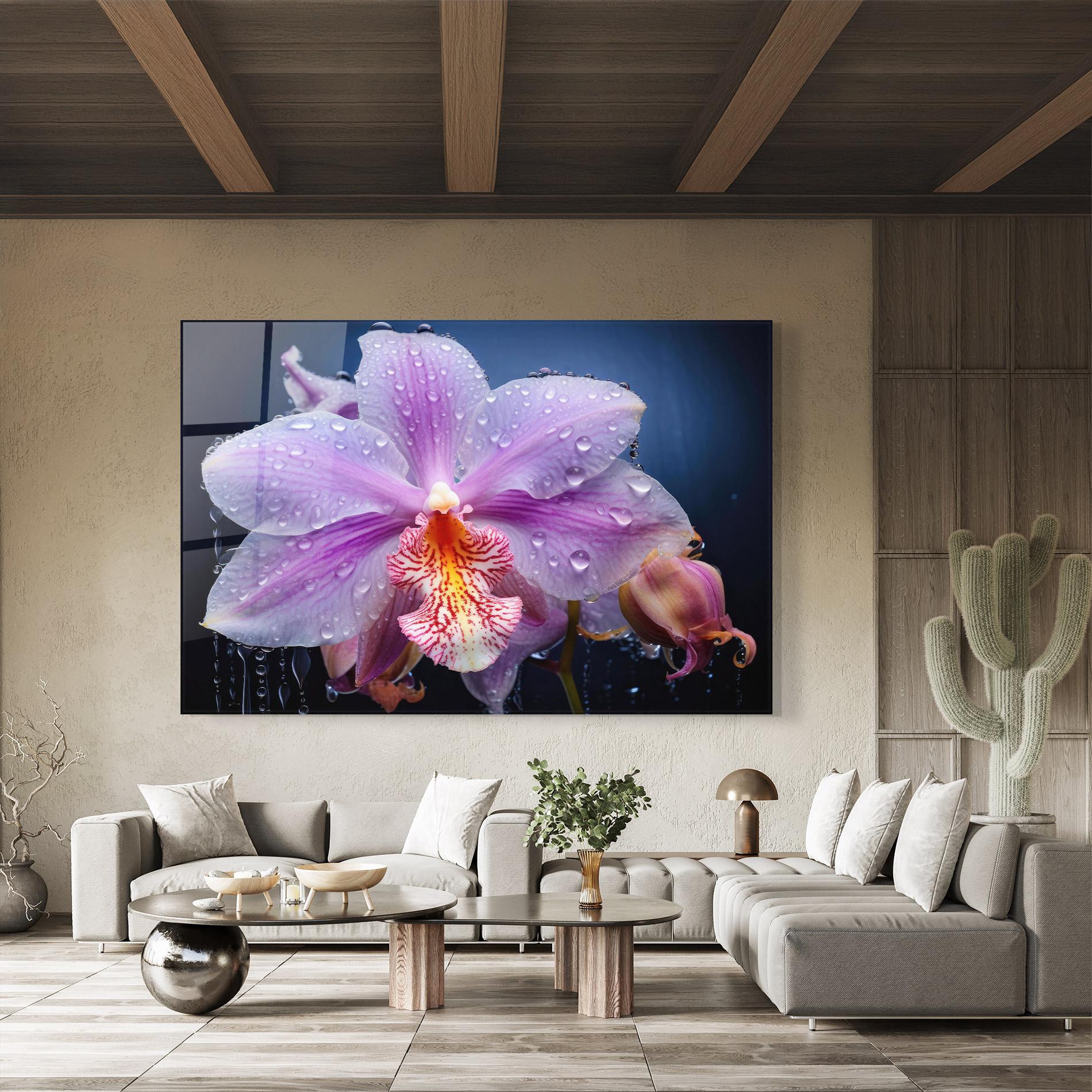 Стъклена картина Orchid In Rain mockup 8