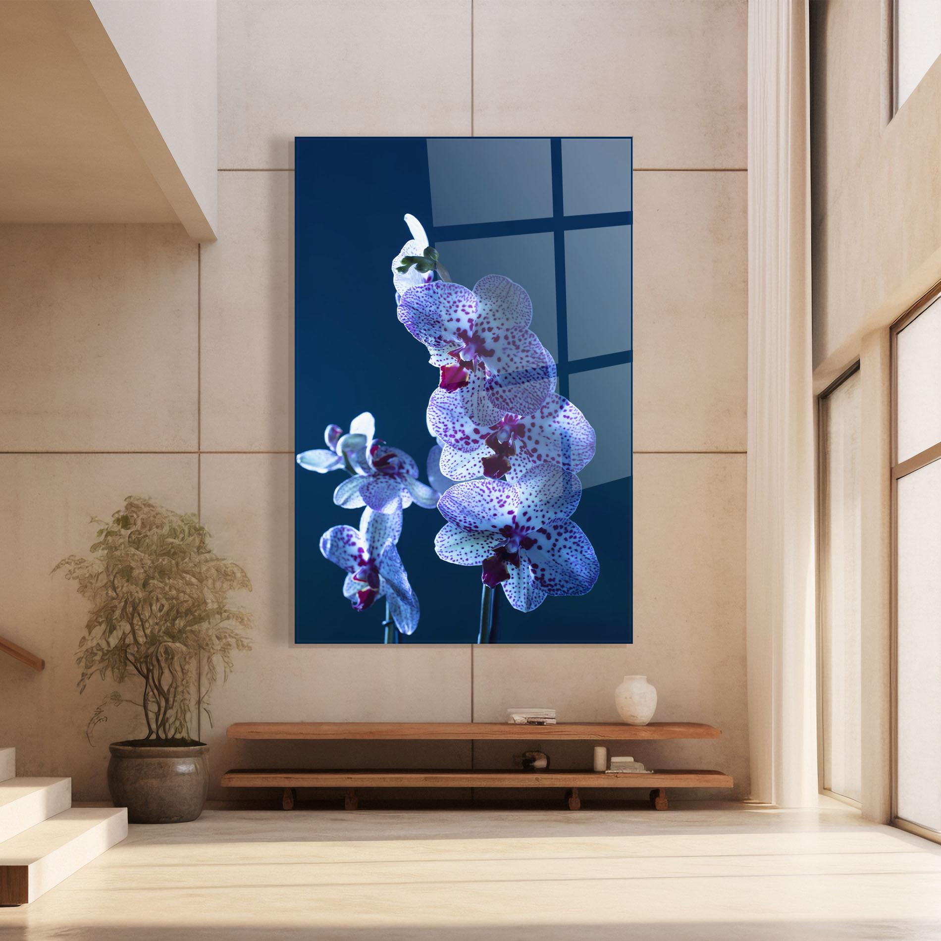Стъклена картина Blue Light Orchid mockup 8
