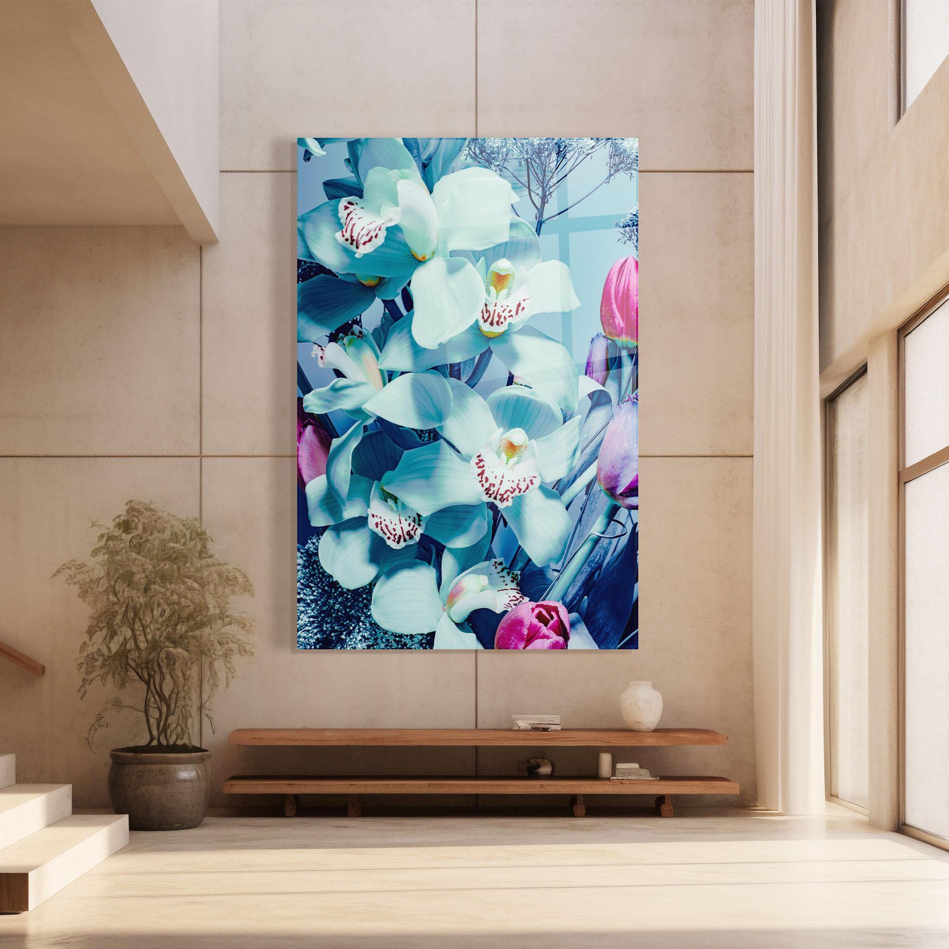 Стъклена картина Light Blue Orchids mockup 8