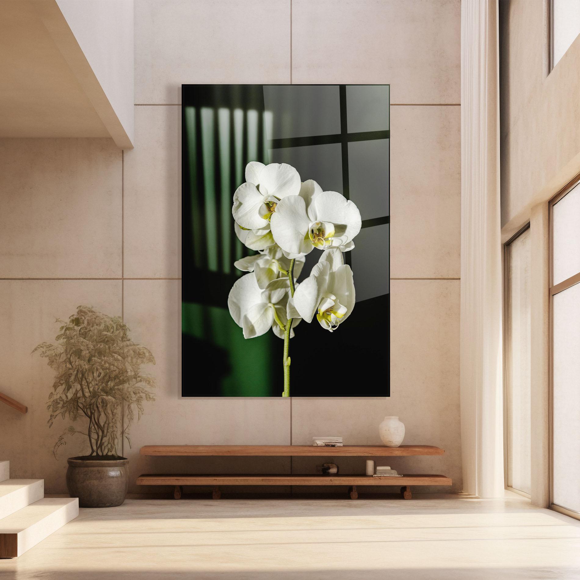 Стъклена картина Orchid On Green mockup 8