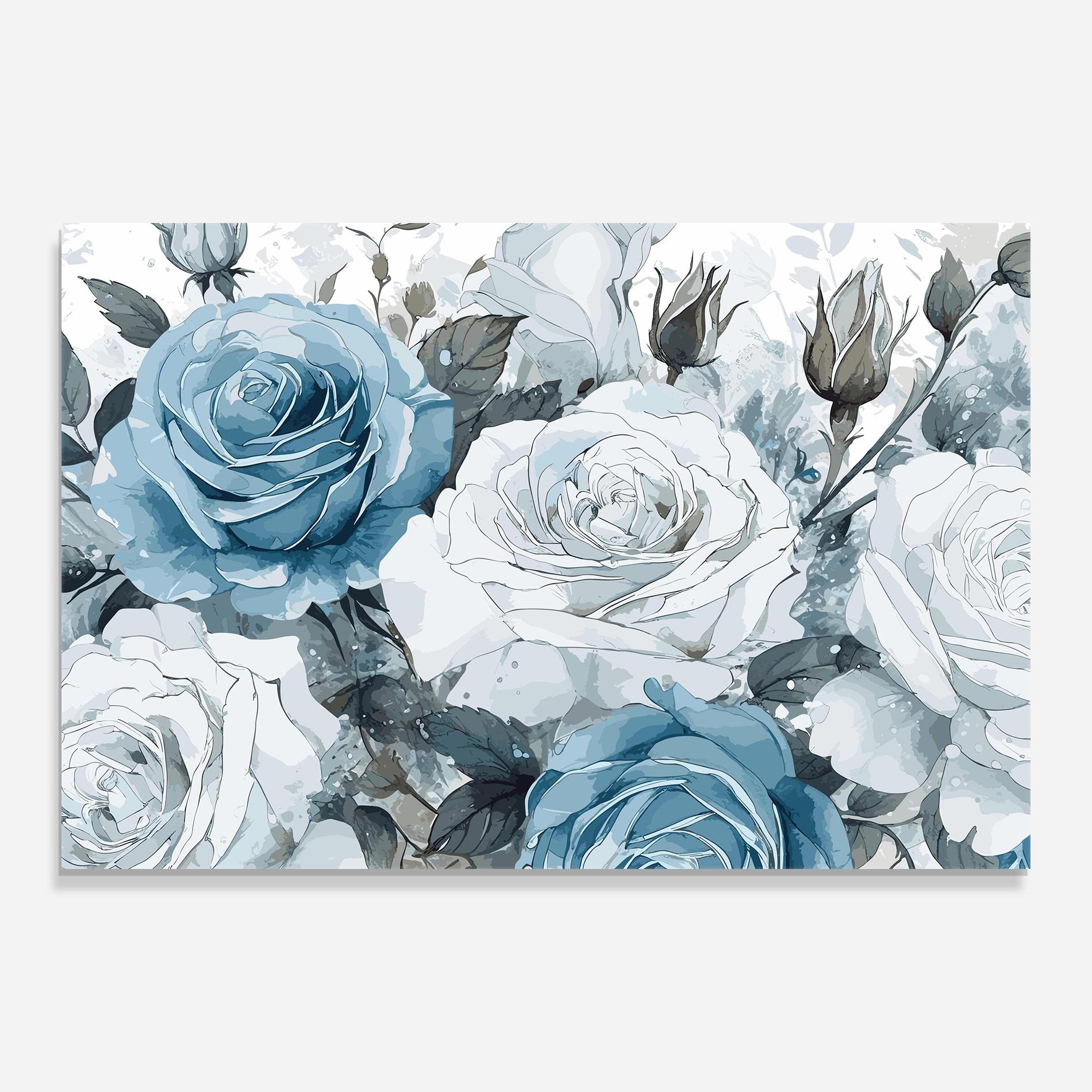 Стъклена картина Blue White Rose mockup 0