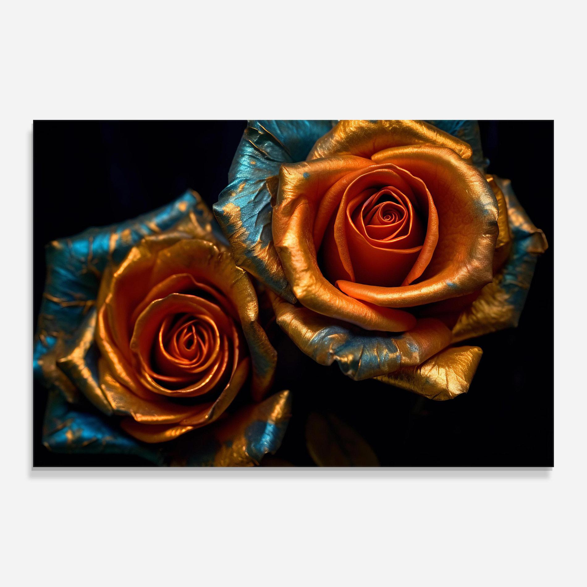 Стъклена картина Golden Blue Roses mockup 0