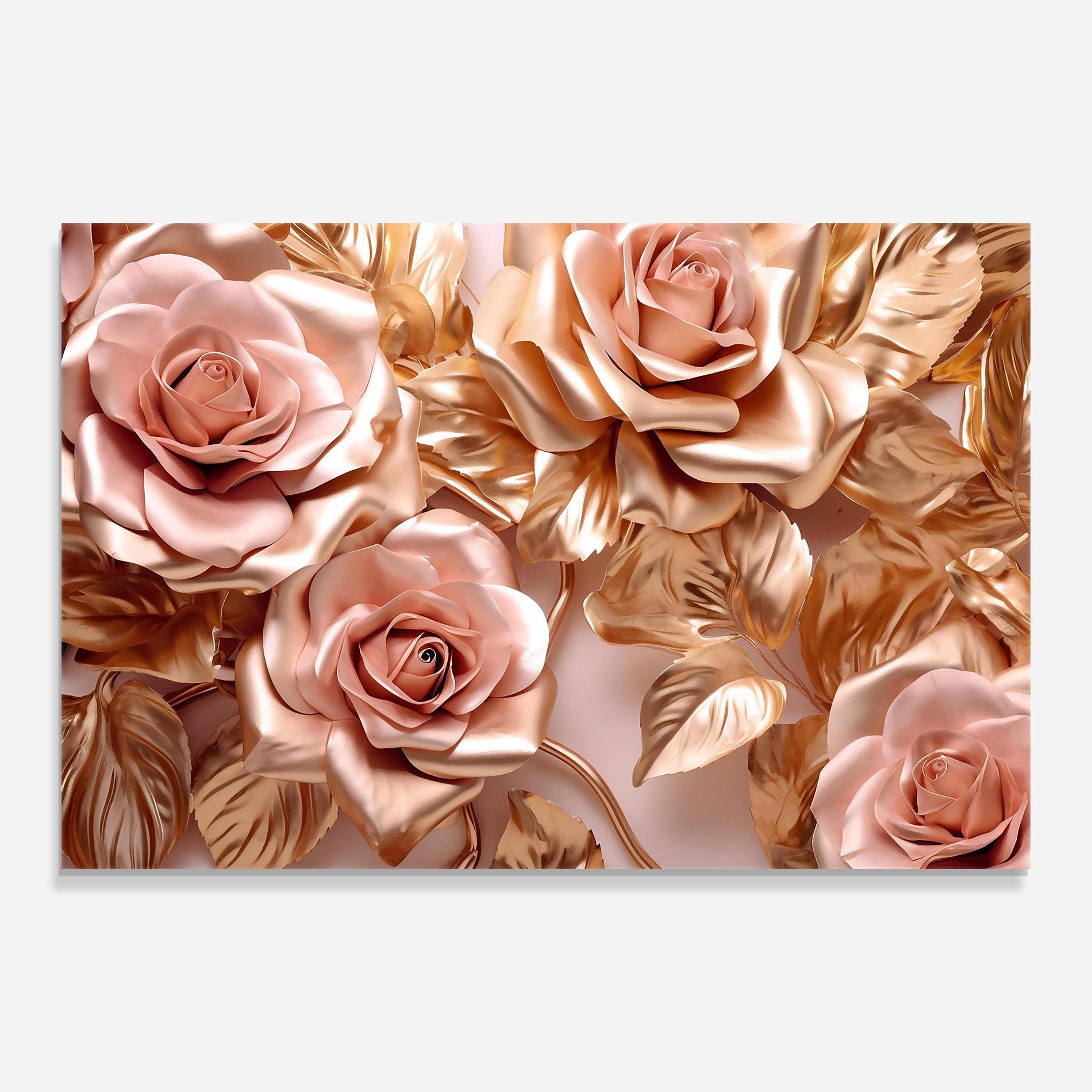Стъклена картина Pink Golden Roses mockup 0