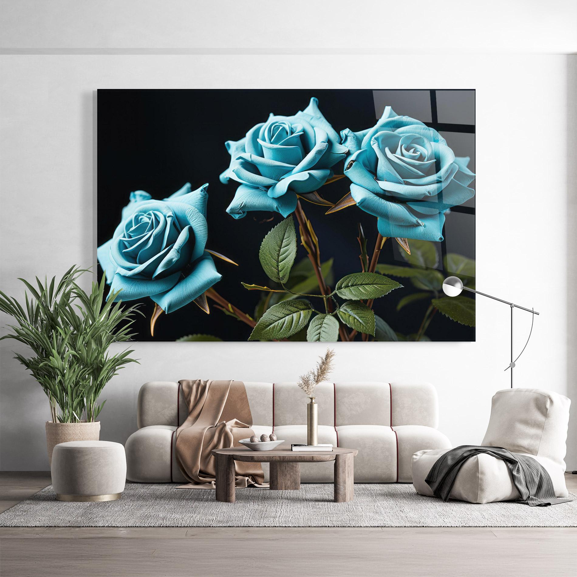 Стъклена картина Blue Roses mockup 9