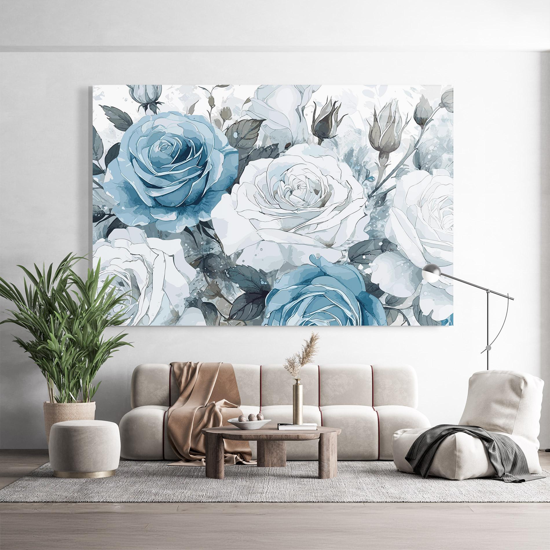 Стъклена картина Blue White Rose mockup 9