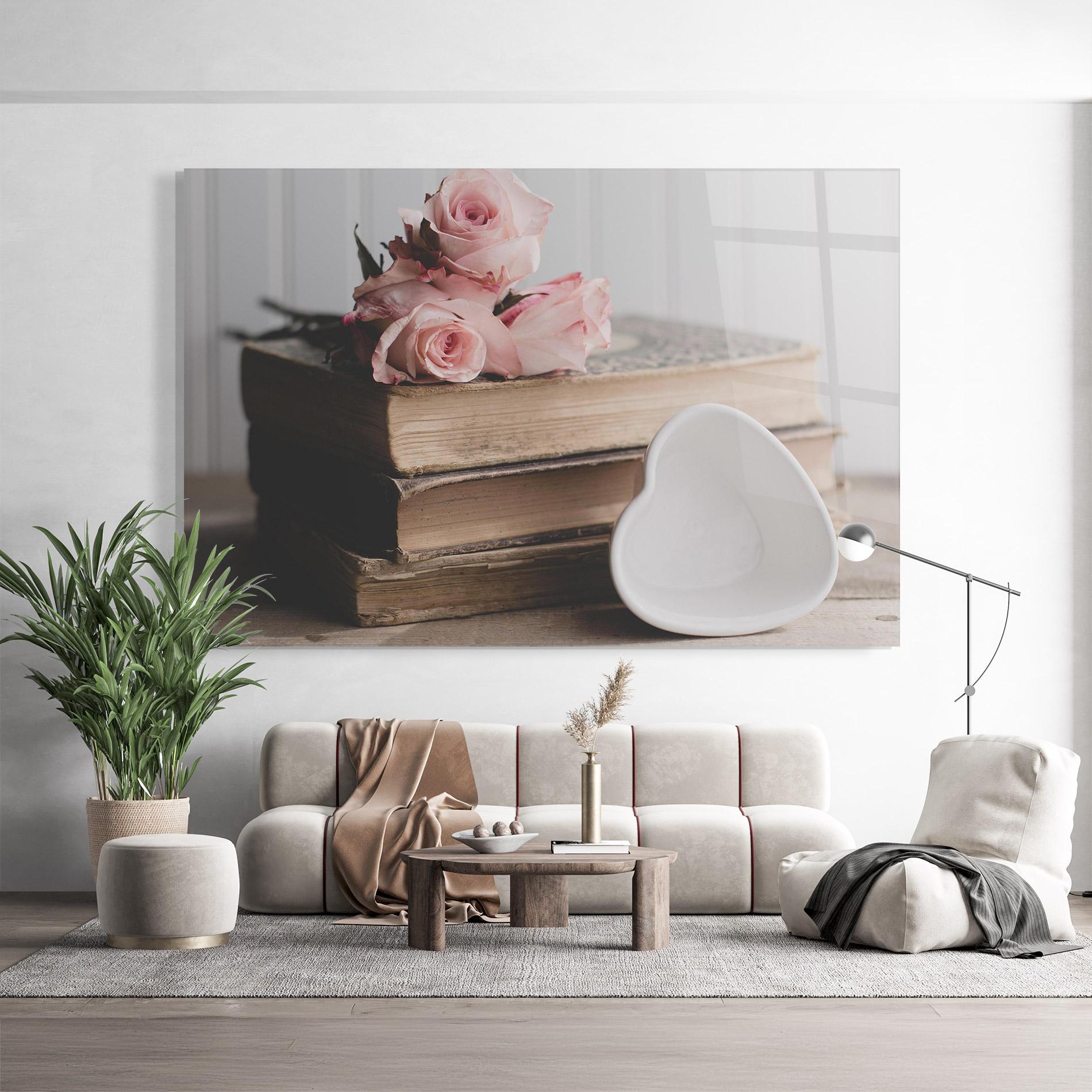 Стъклена картина Books With Roses mockup 9