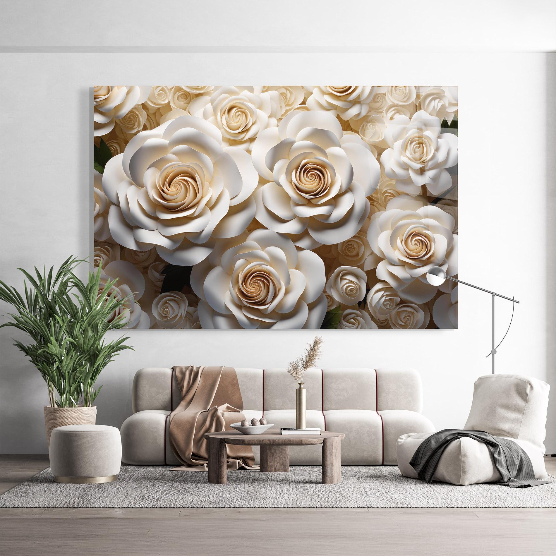 Стъклена картина Cream Roses Wall mockup 9