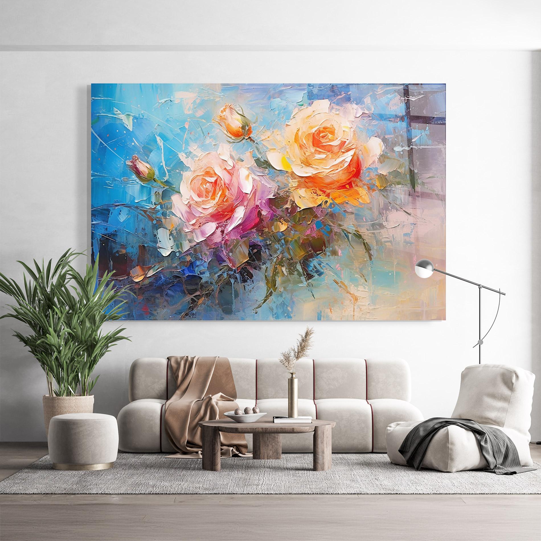 Стъклена картина Light Orange Rose Painting mockup 9