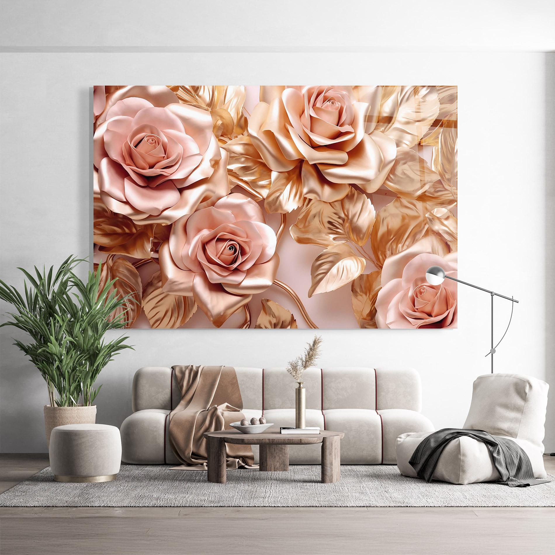 Стъклена картина Pink Golden Roses mockup 9