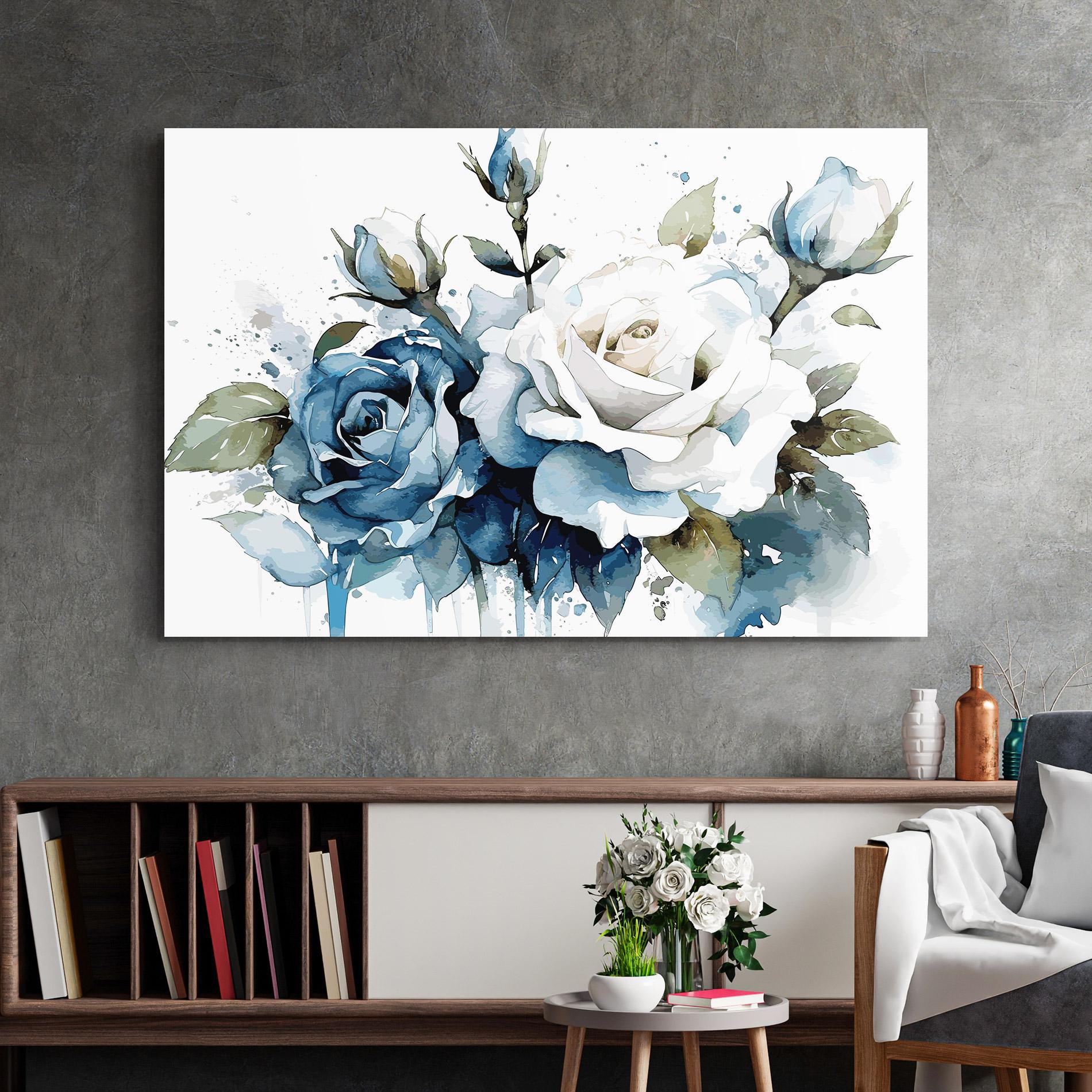 Стъклена картина Blue White Roses mockup 2
