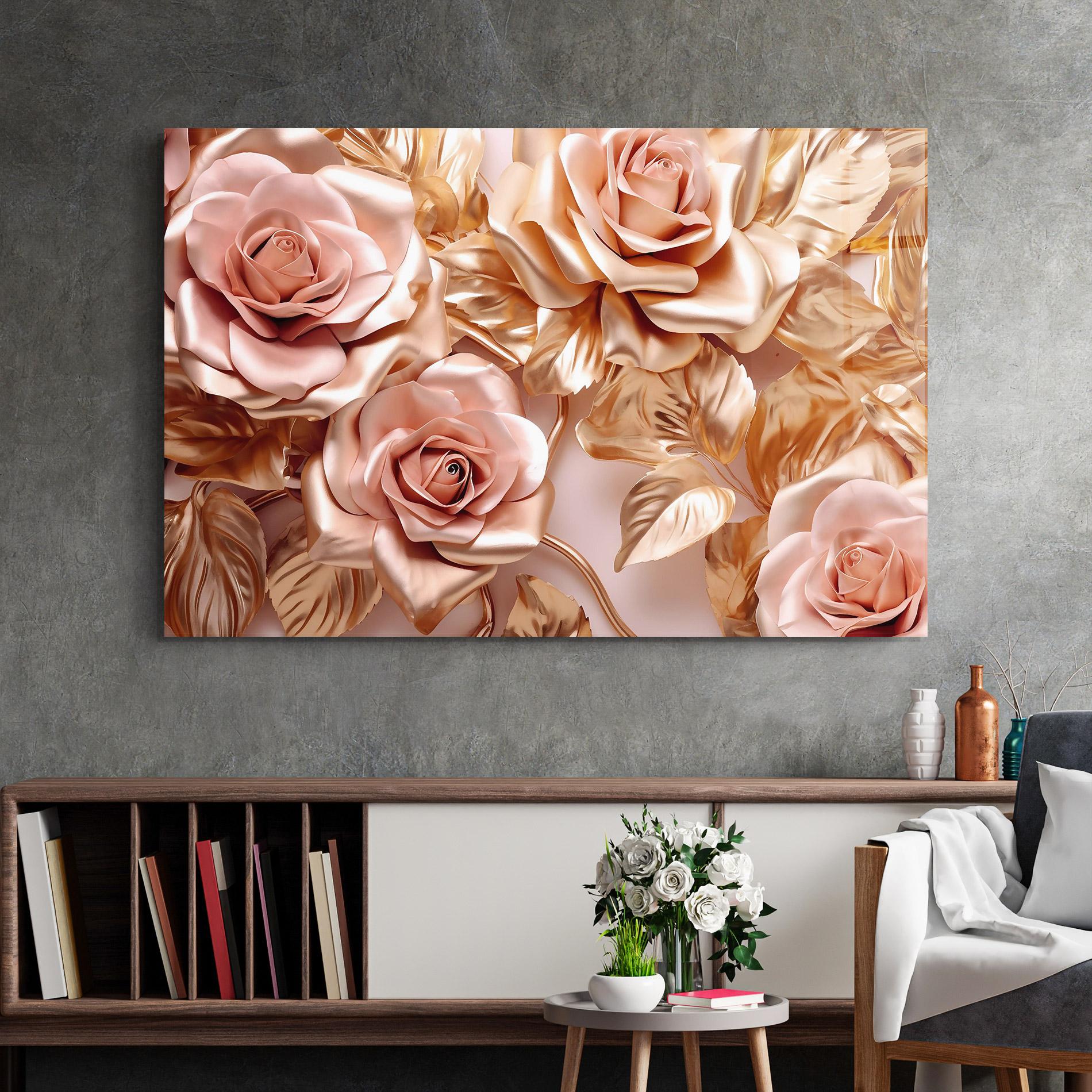 Стъклена картина Pink Golden Roses mockup 2