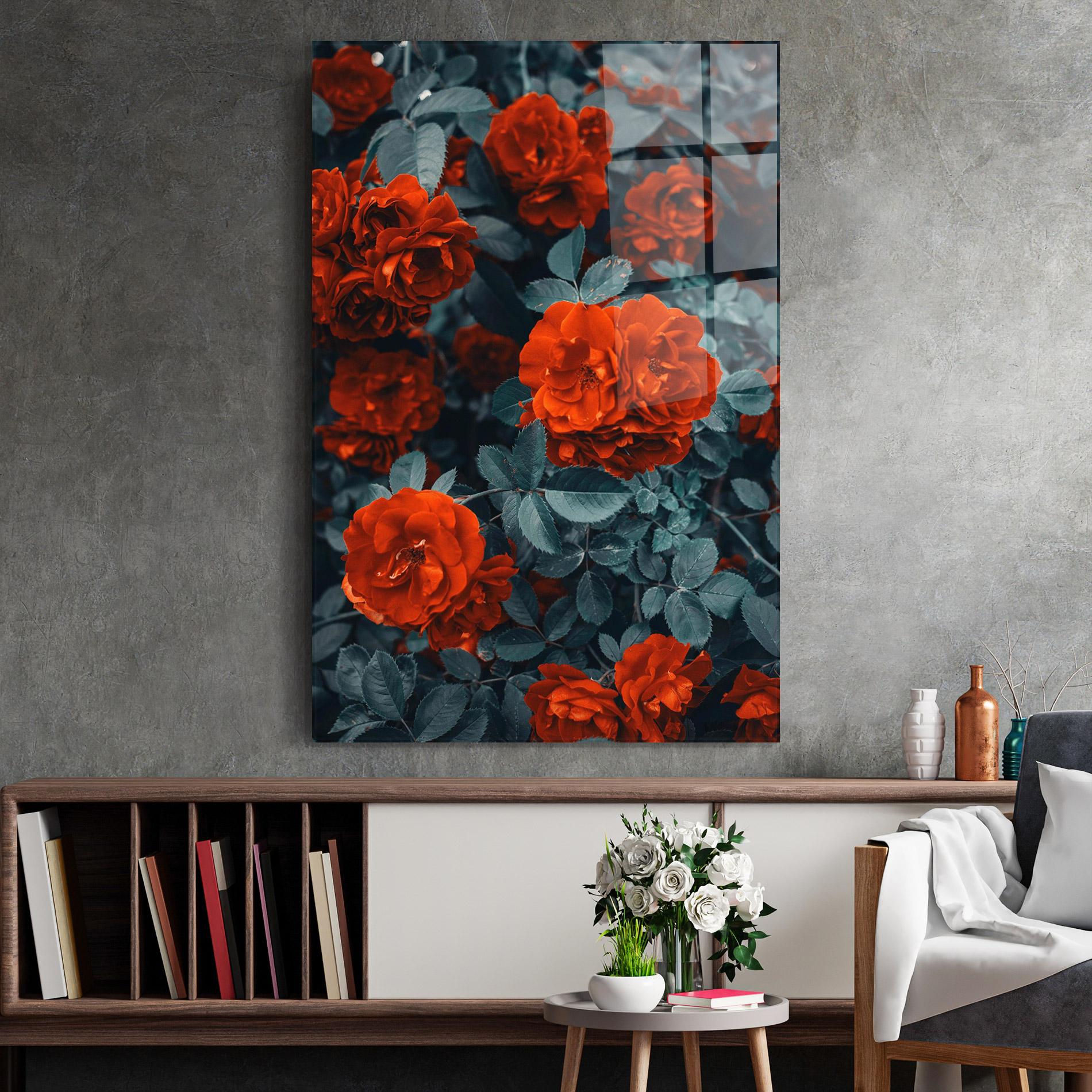 Стъклена картина Bright Red Rose mockup 2