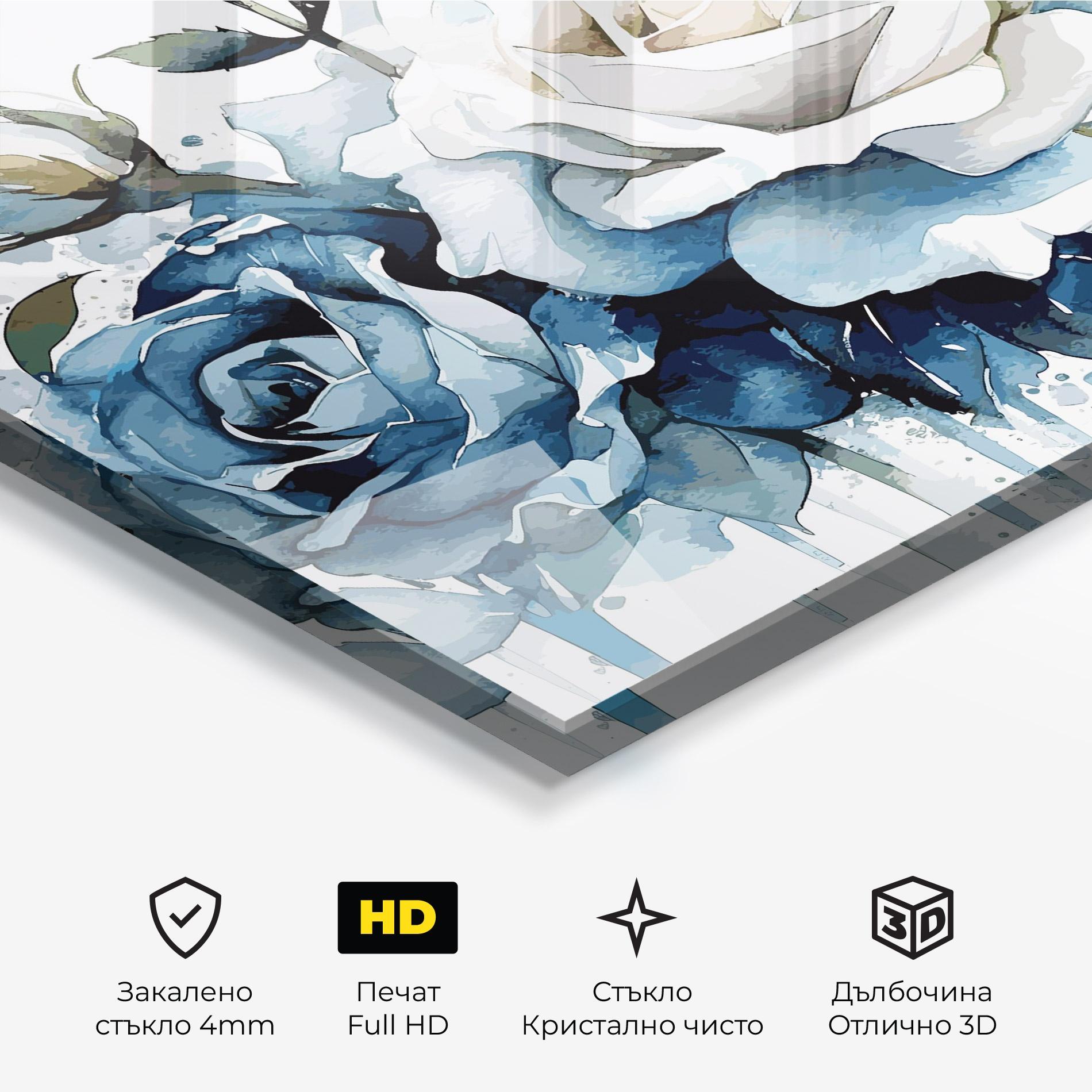 Стъклена картина Blue White Roses mockup 3
