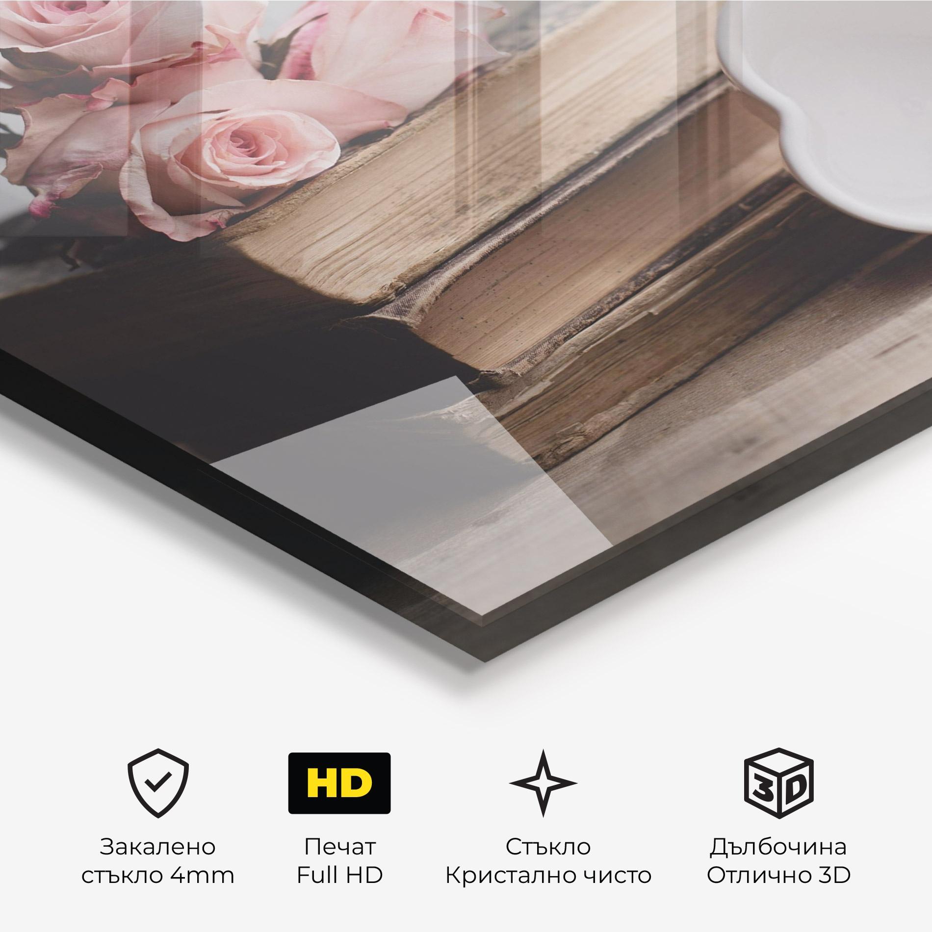 Стъклена картина Books With Roses mockup 3