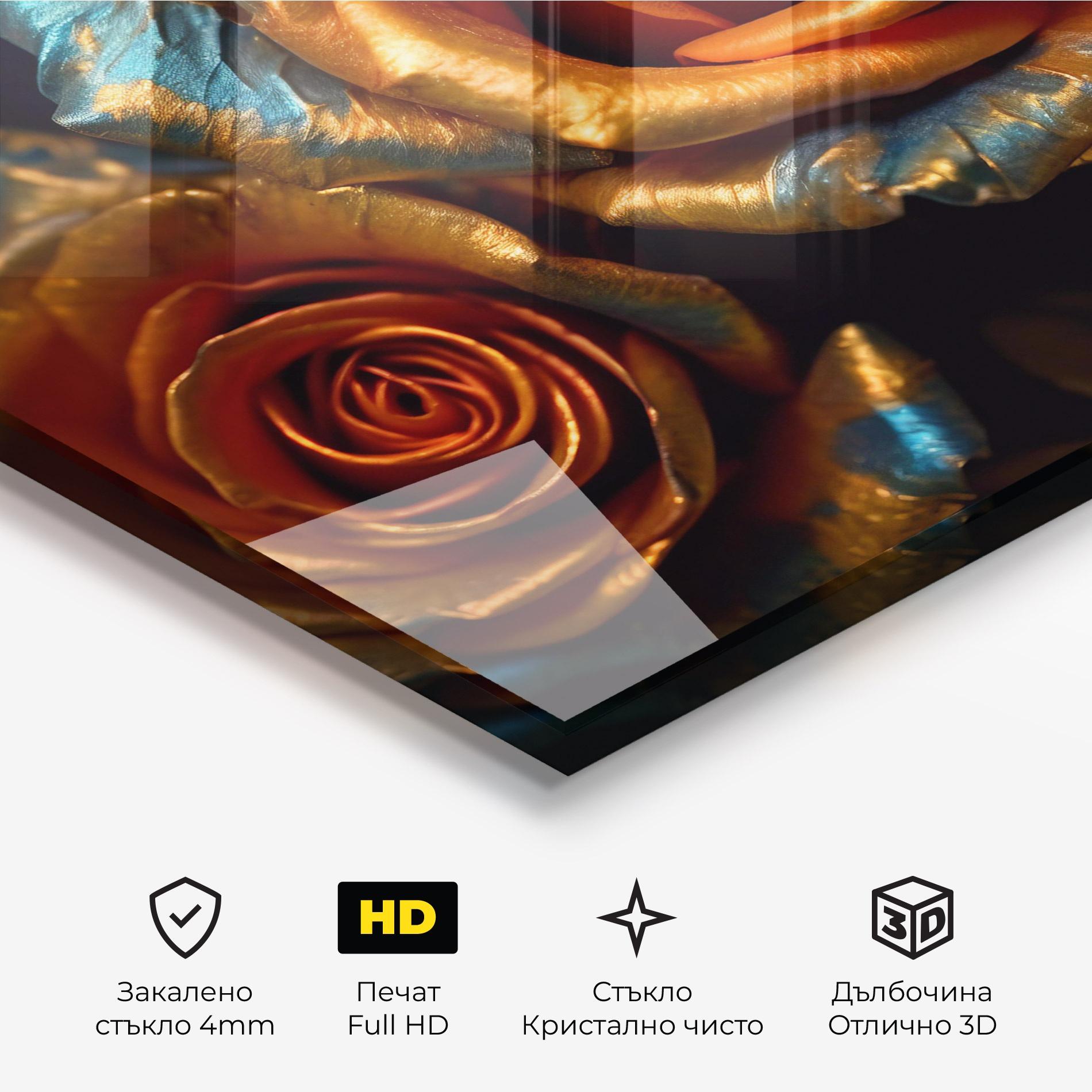 Стъклена картина Golden Blue Roses mockup 3