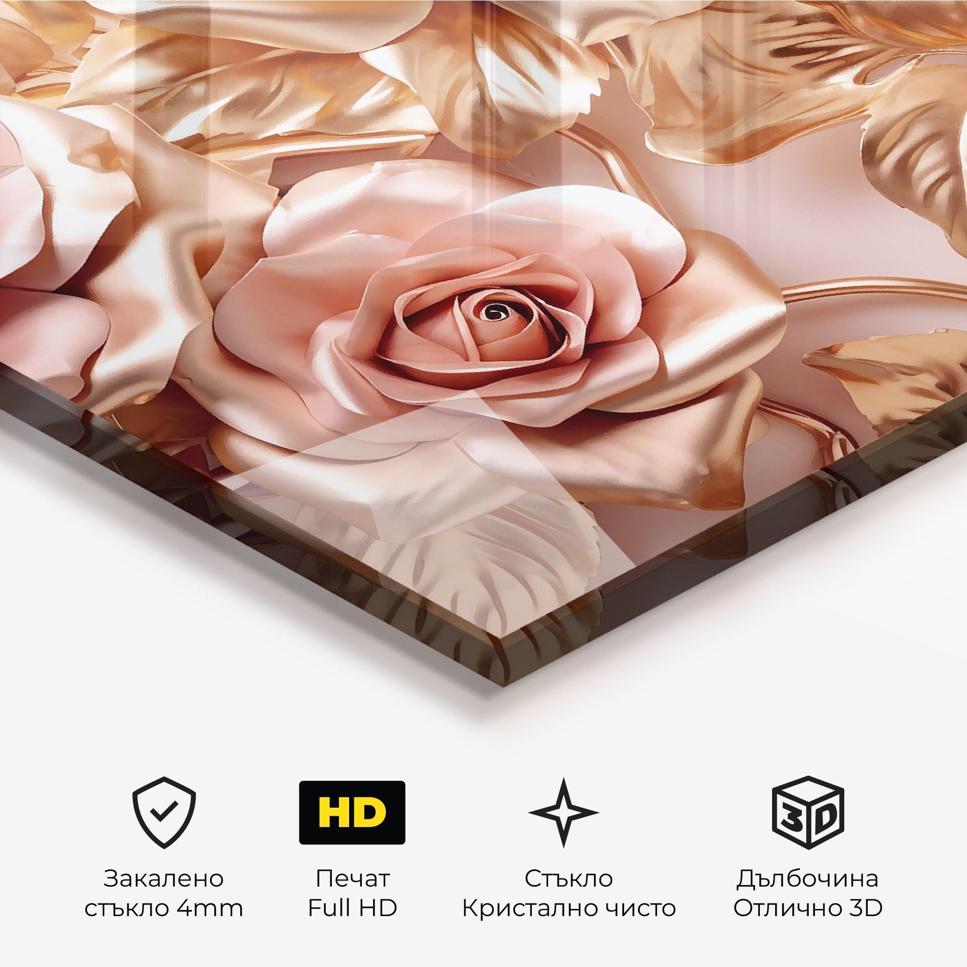 Стъклена картина Pink Golden Roses mockup 3