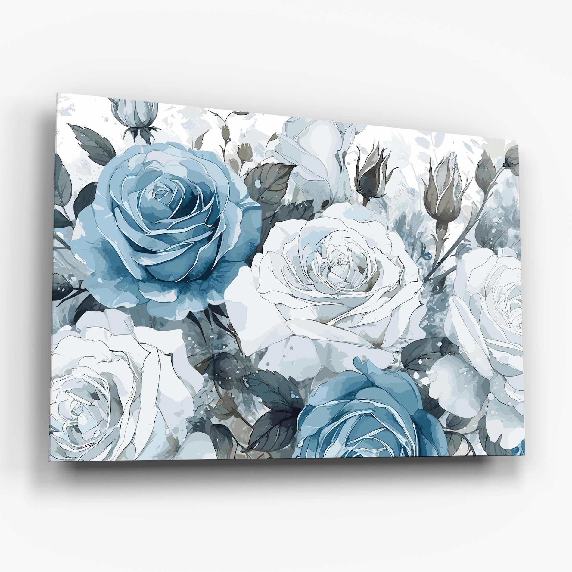 Стъклена картина Blue White Rose mockup 6