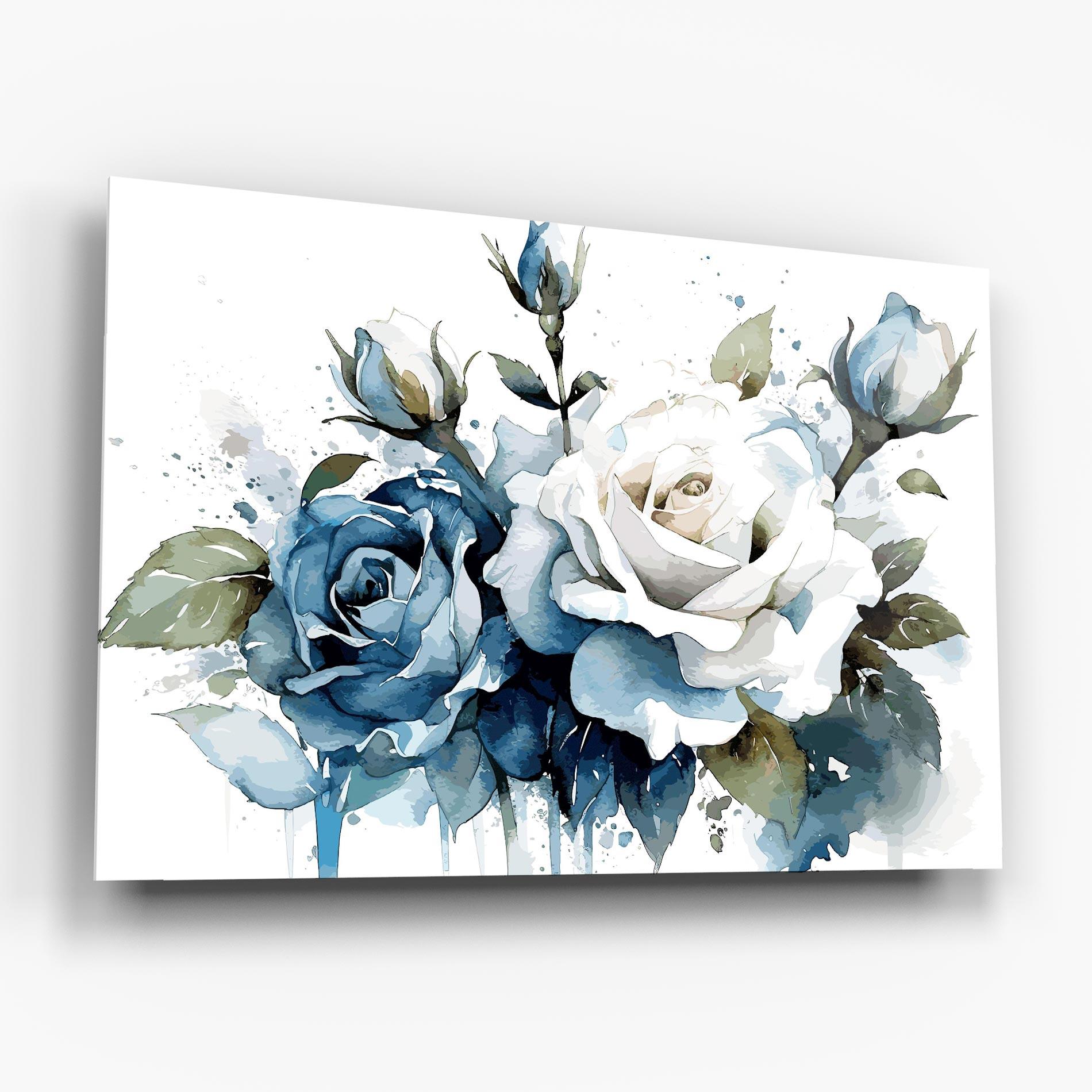 Стъклена картина Blue White Roses mockup 6