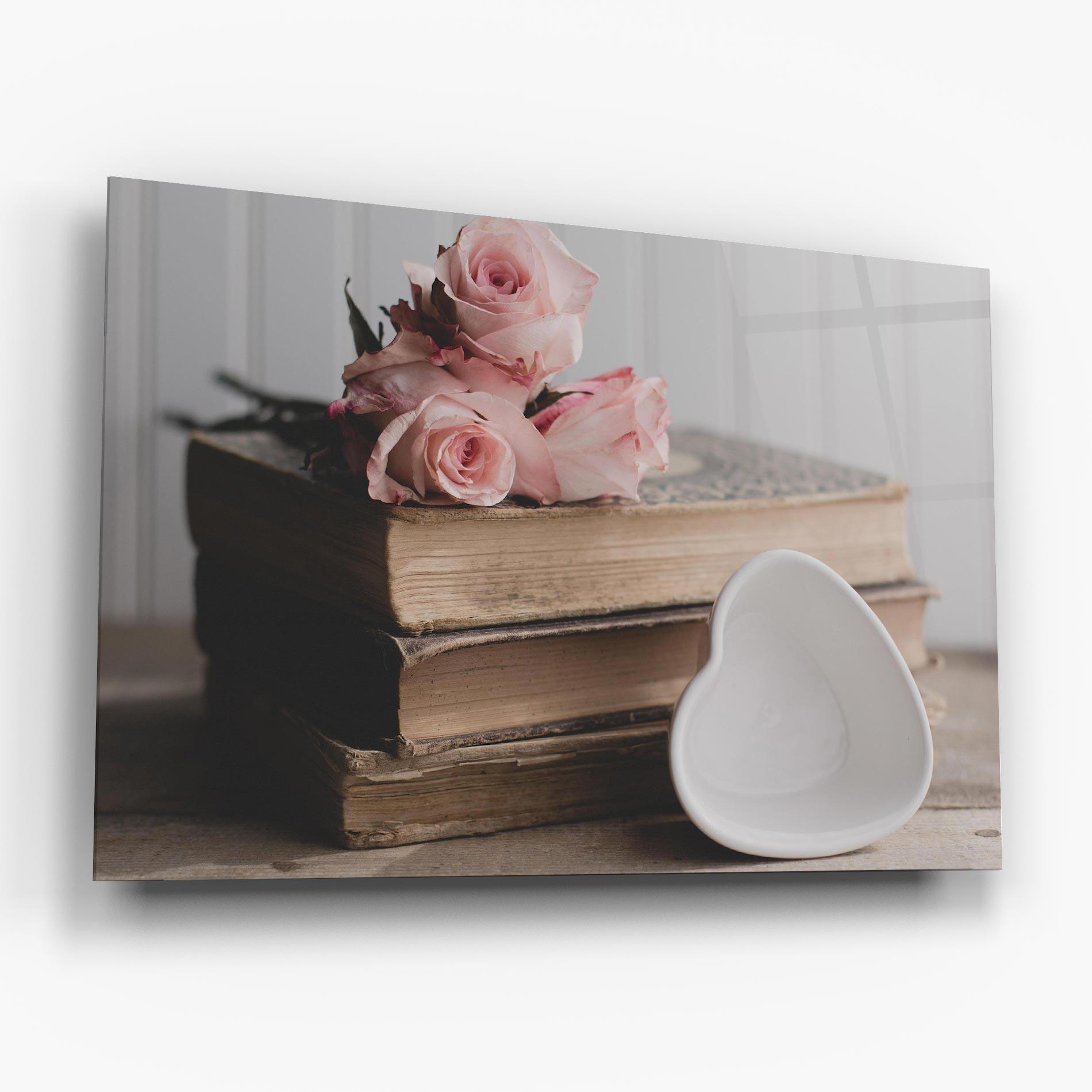 Стъклена картина Books With Roses mockup 6