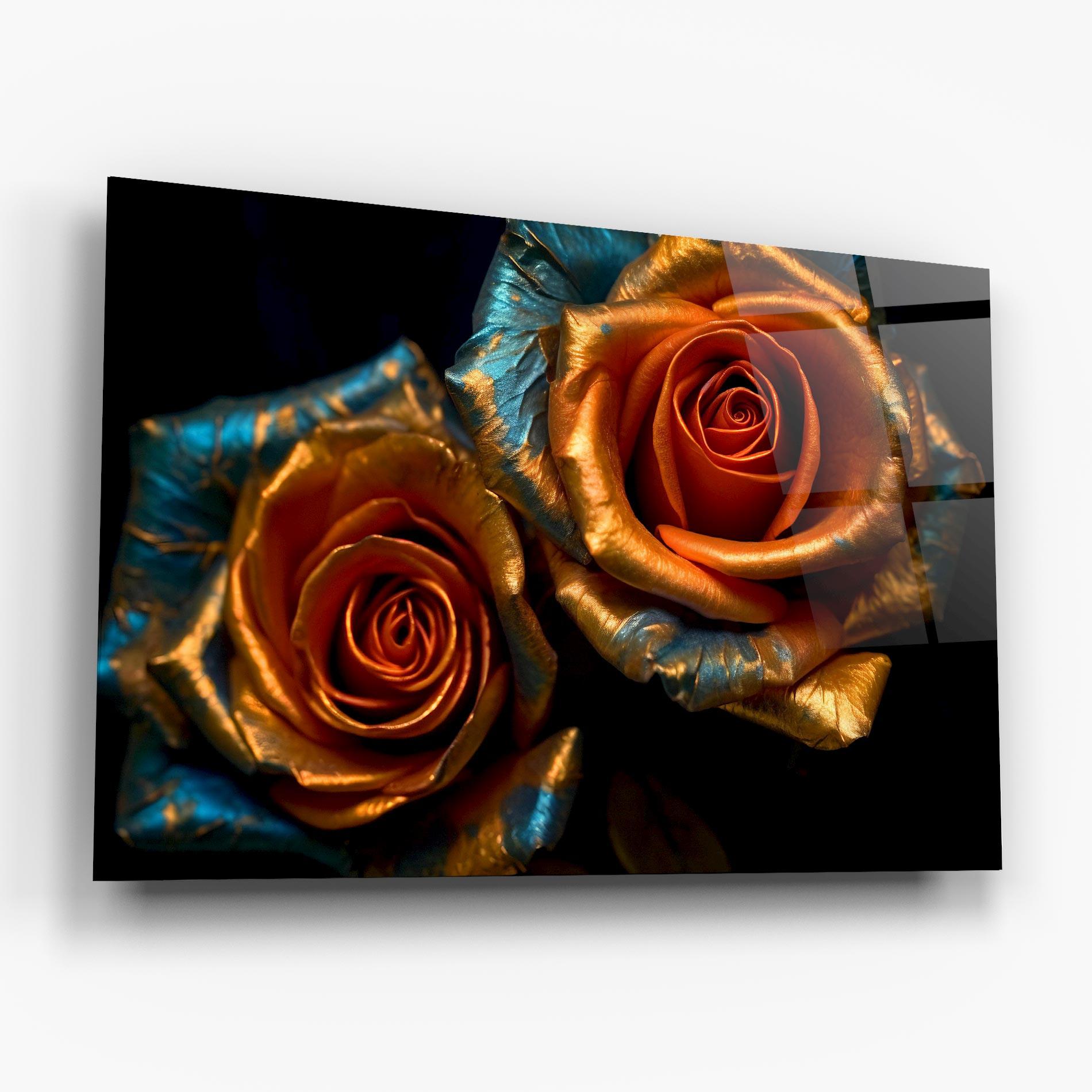 Стъклена картина Golden Blue Roses mockup 6