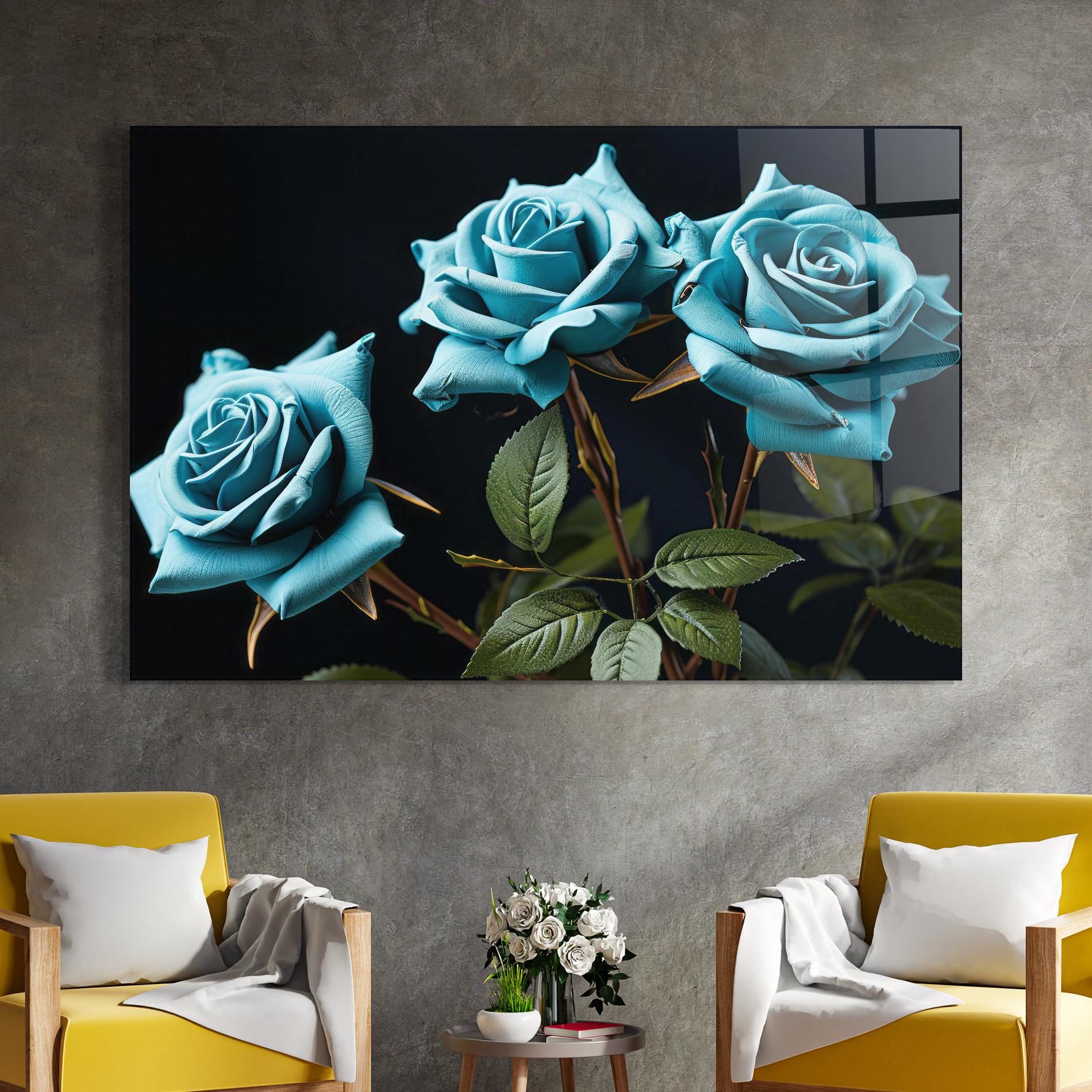 Стъклена картина Blue Roses mockup 4