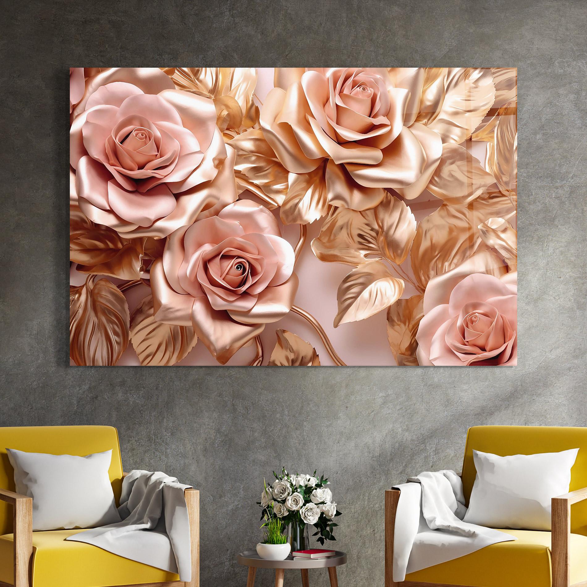 Стъклена картина Pink Golden Roses mockup 4