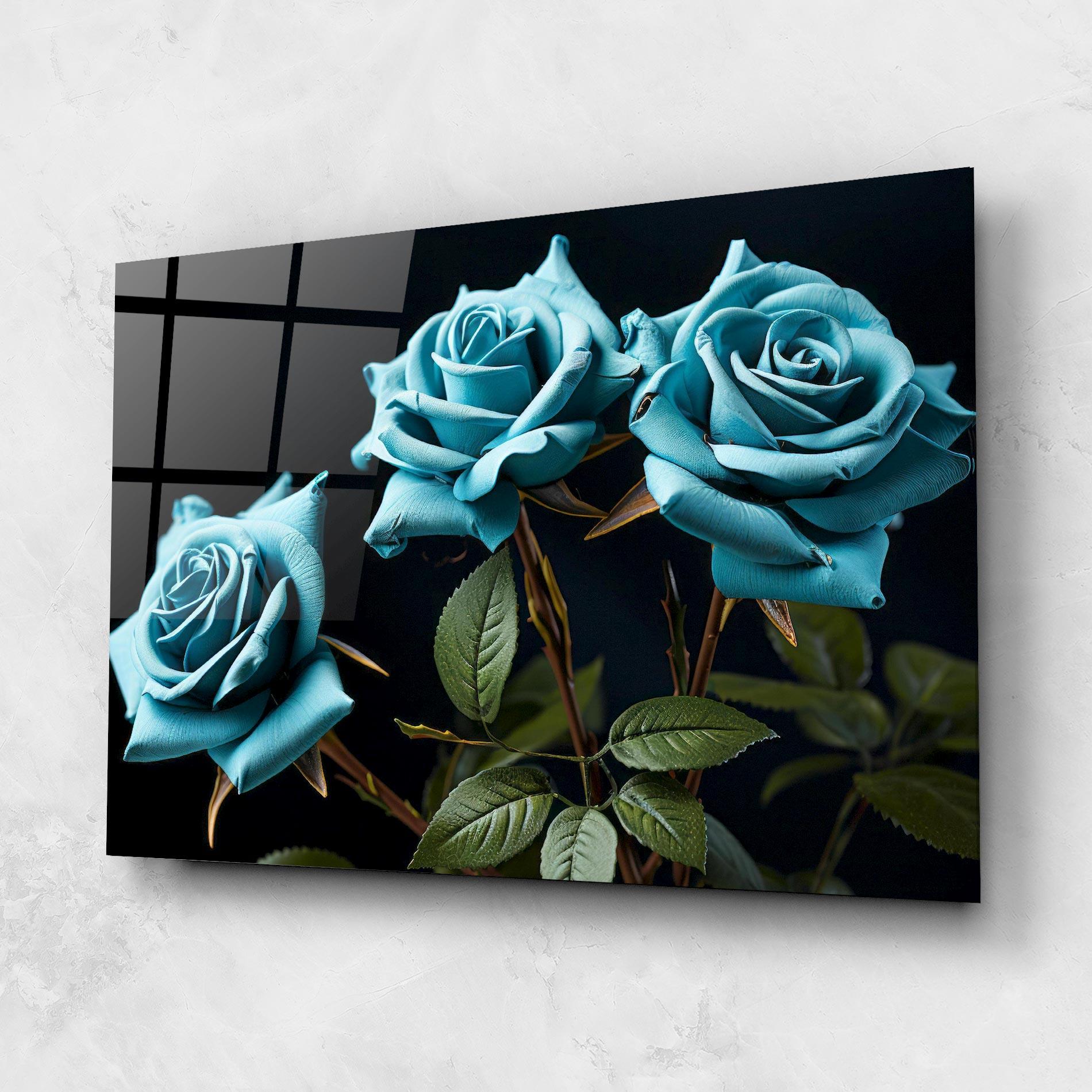 Стъклена картина Blue Roses mockup 1