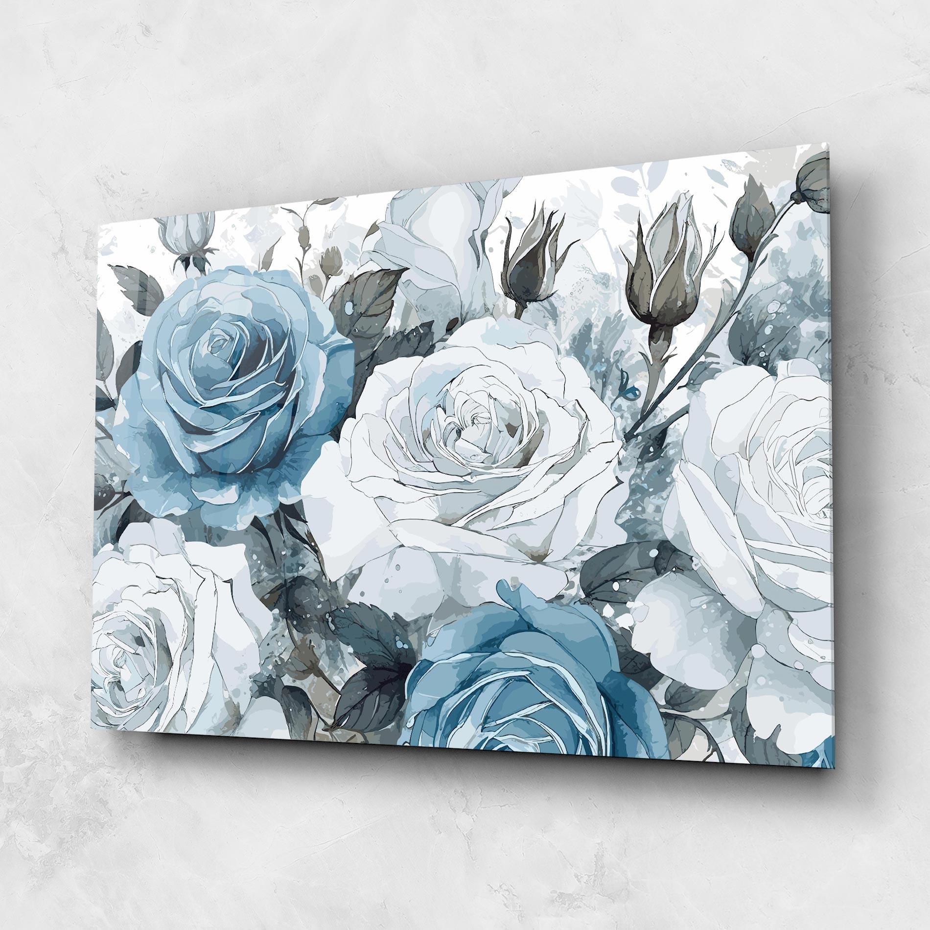 Стъклена картина Blue White Rose mockup 1