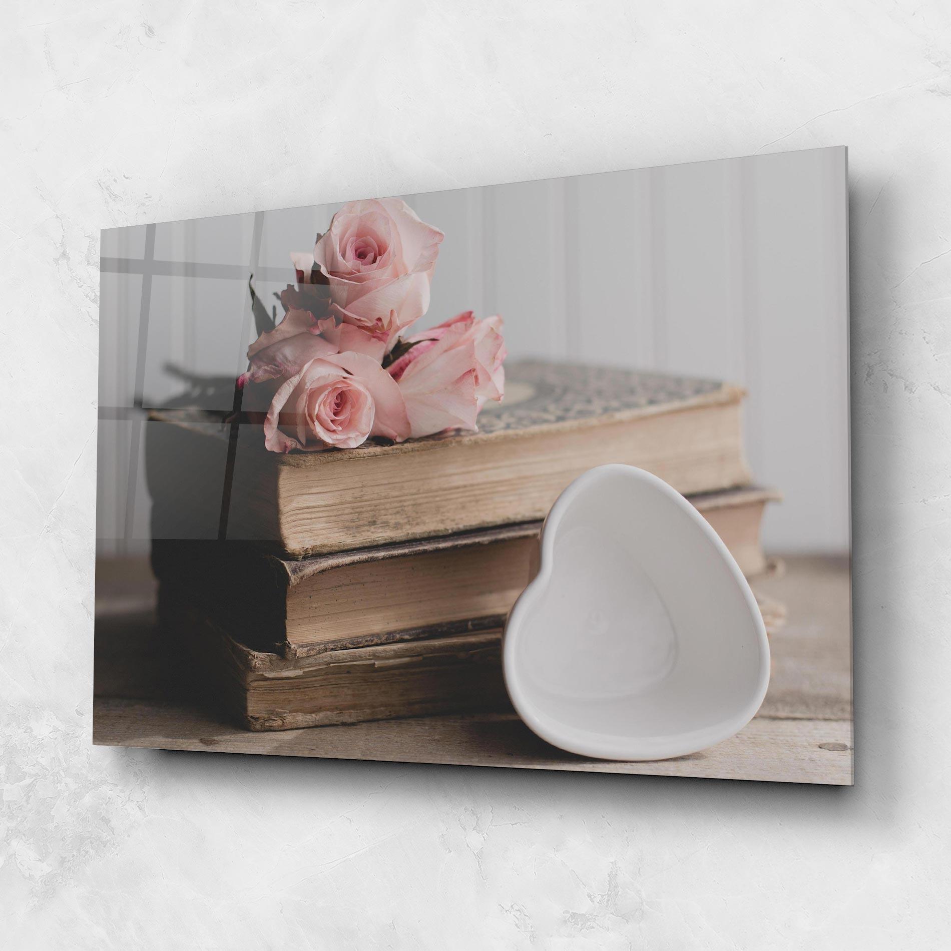 Стъклена картина Books With Roses mockup 1
