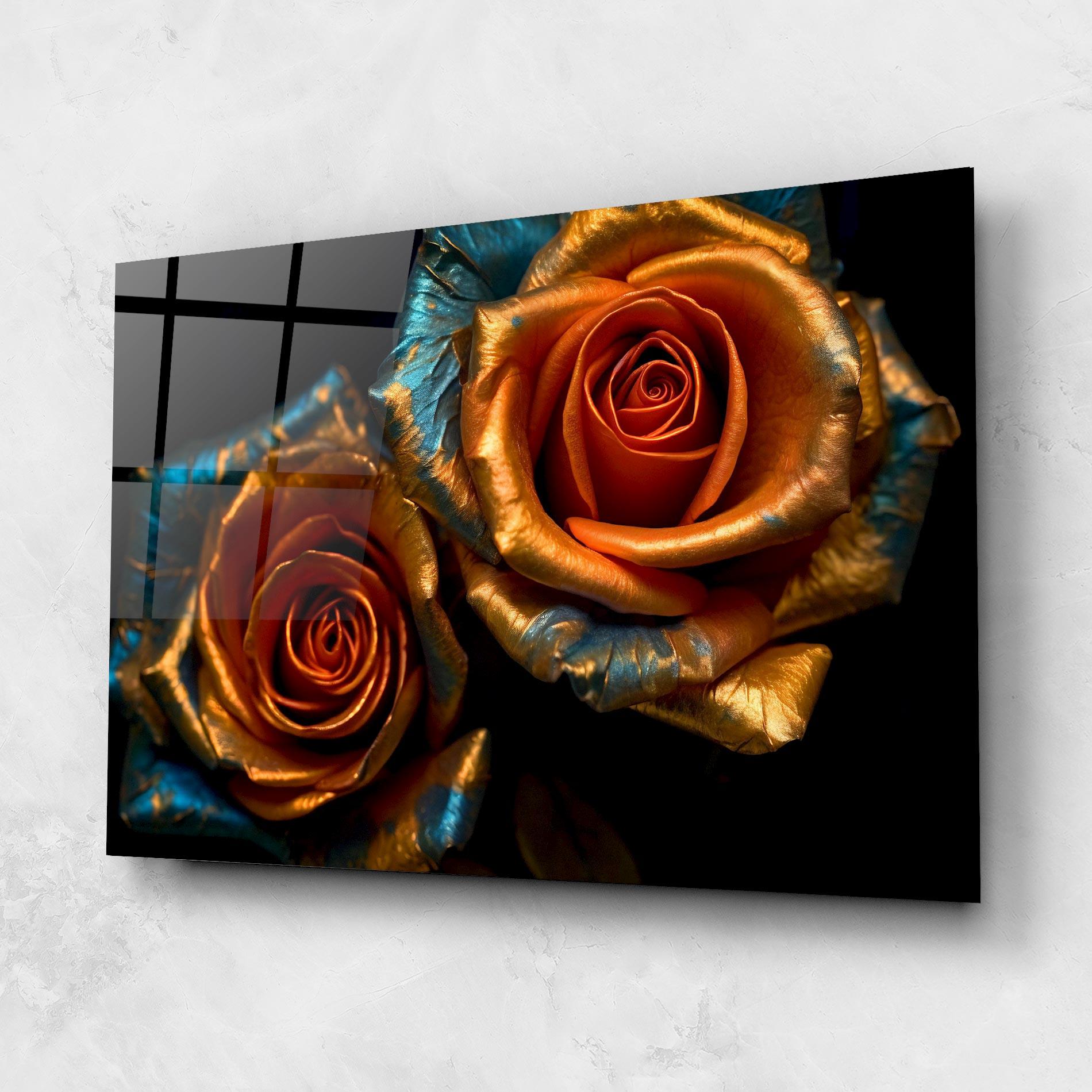 Стъклена картина Golden Blue Roses mockup 1