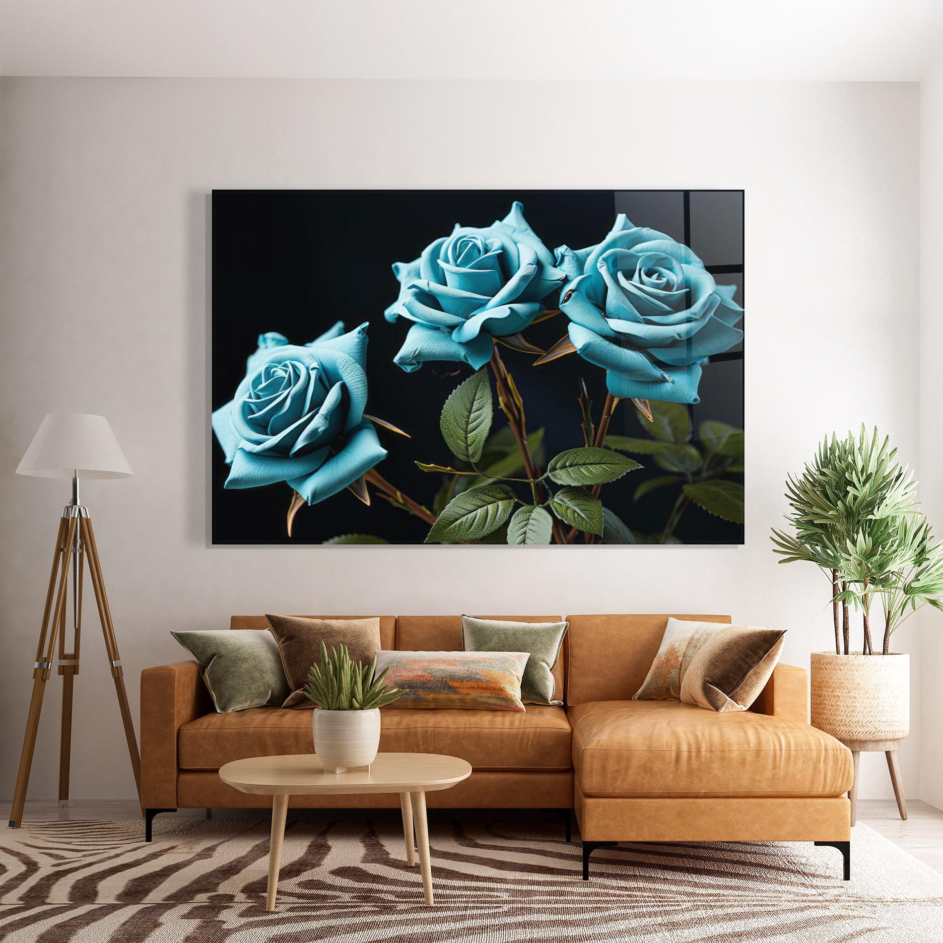 Стъклена картина Blue Roses mockup 7