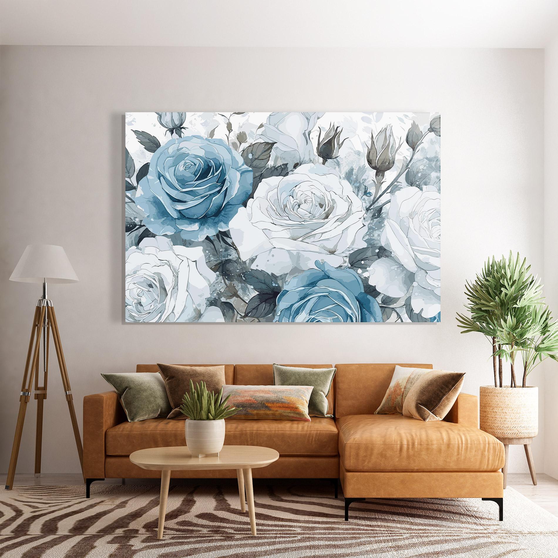 Стъклена картина Blue White Rose mockup 7
